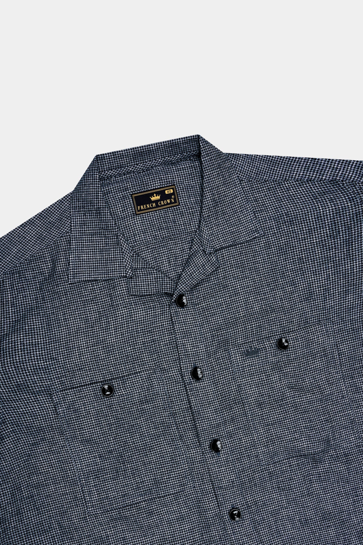 Vanta-Nevada Gray Heavy Weight Houndstooth Textured Premium Cotton Designer Casual Shirt