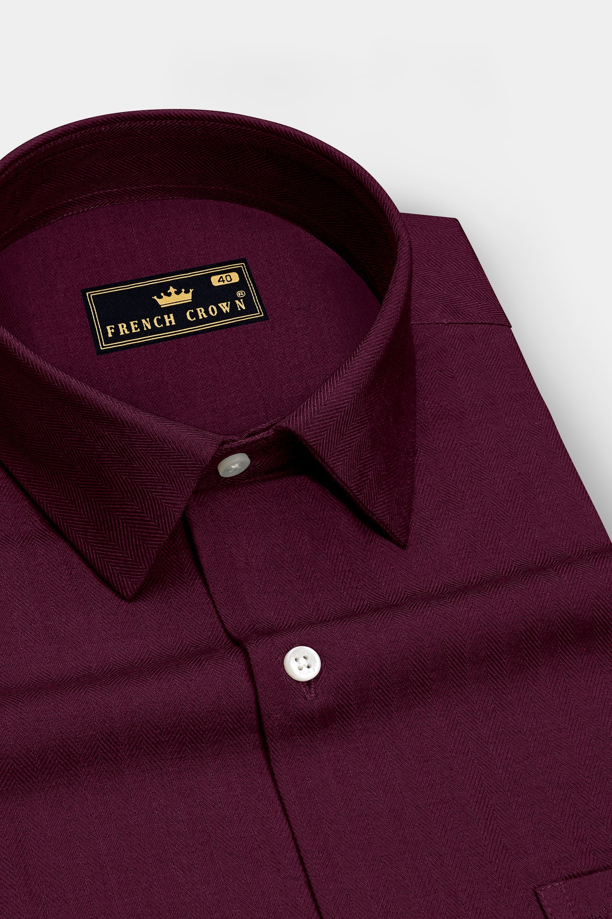 Regent-Barossa Maroon Herringbone Textured Premium Cotton Dress Shirt