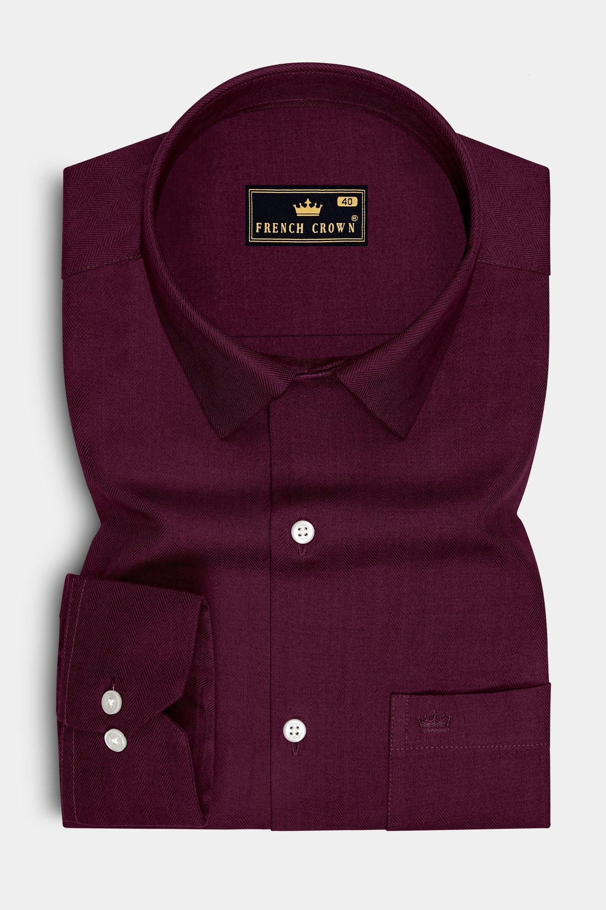 Regent-Barossa Maroon Herringbone Textured Premium Cotton Dress Shirt