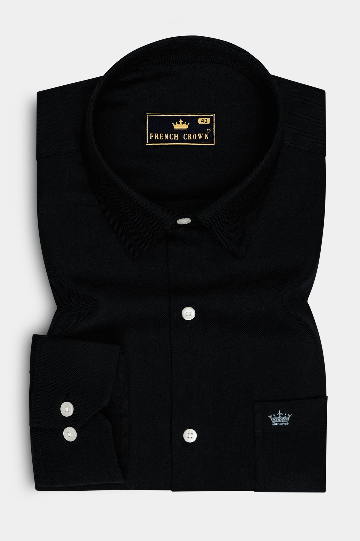 Obsidian-Jade Black Herringbone Textured Premium Cotton Dress Shirt