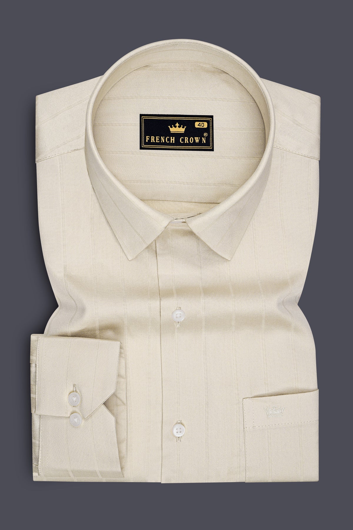 Striata-Dust Cream Dobby Striped Premium Giza Cotton Dress Shirt
