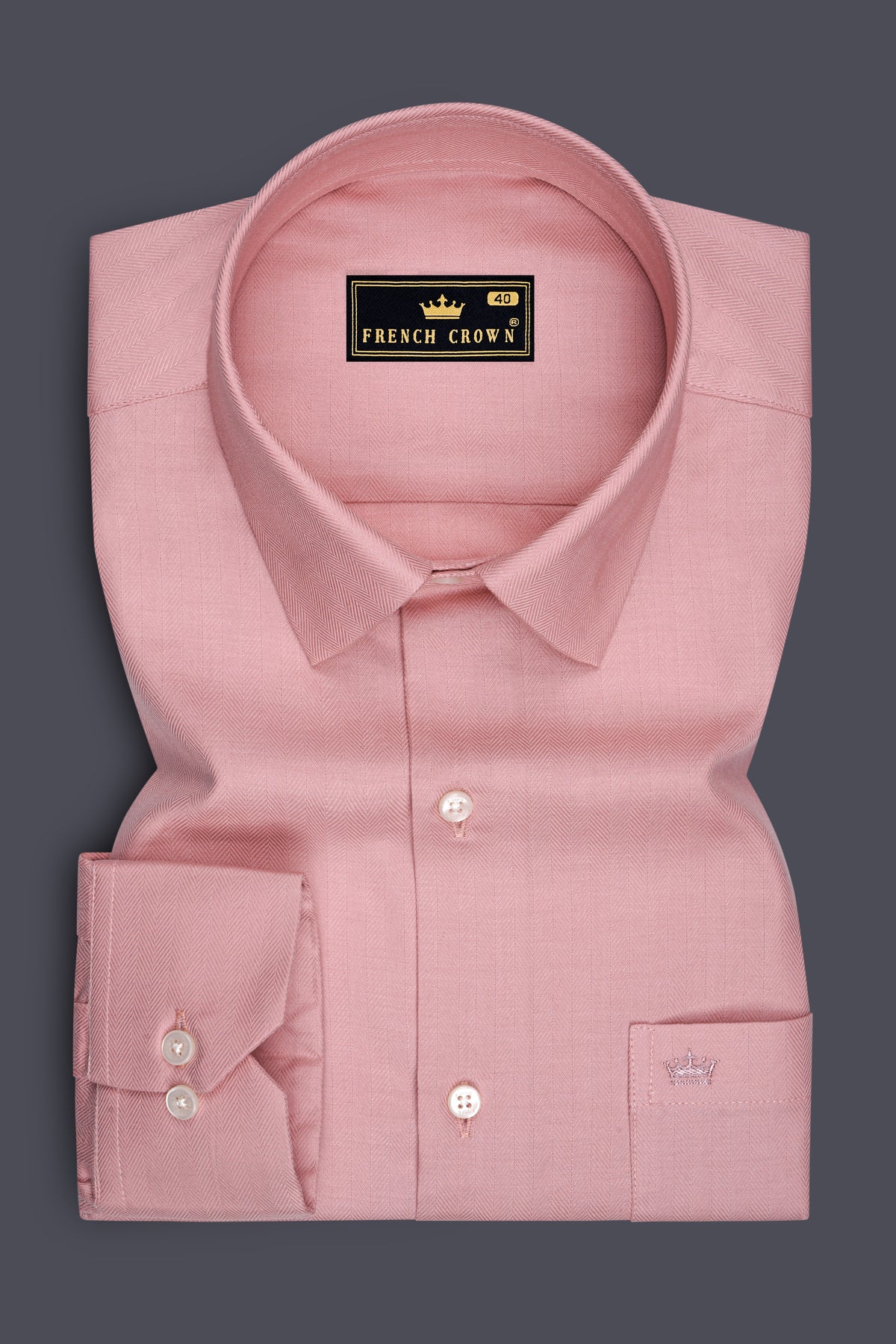 Roselle-Rose Pink Herringbone Textured Premium Cotton Dress Shirt