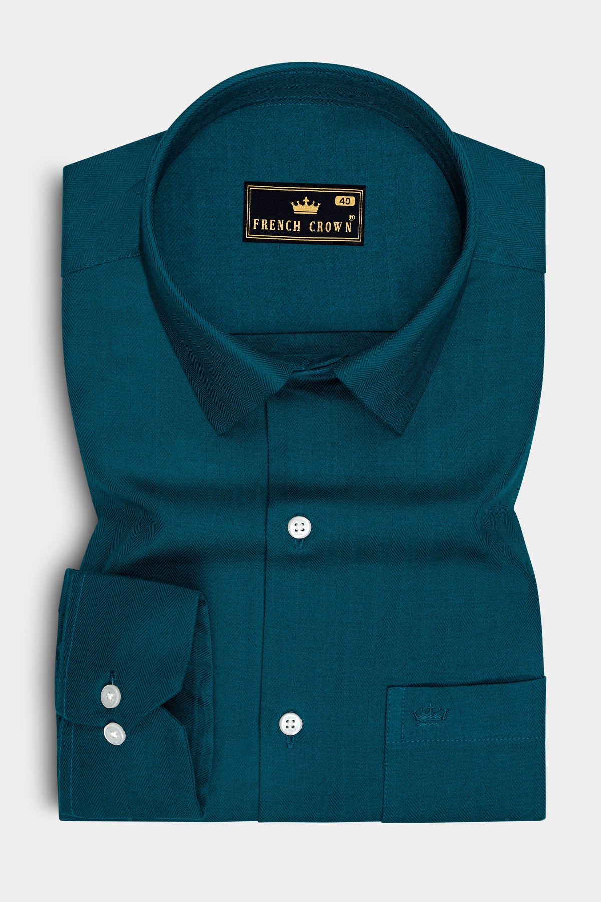 Aurelia-Teal Green Herringbone Textured Premium Cotton Dress Shirt