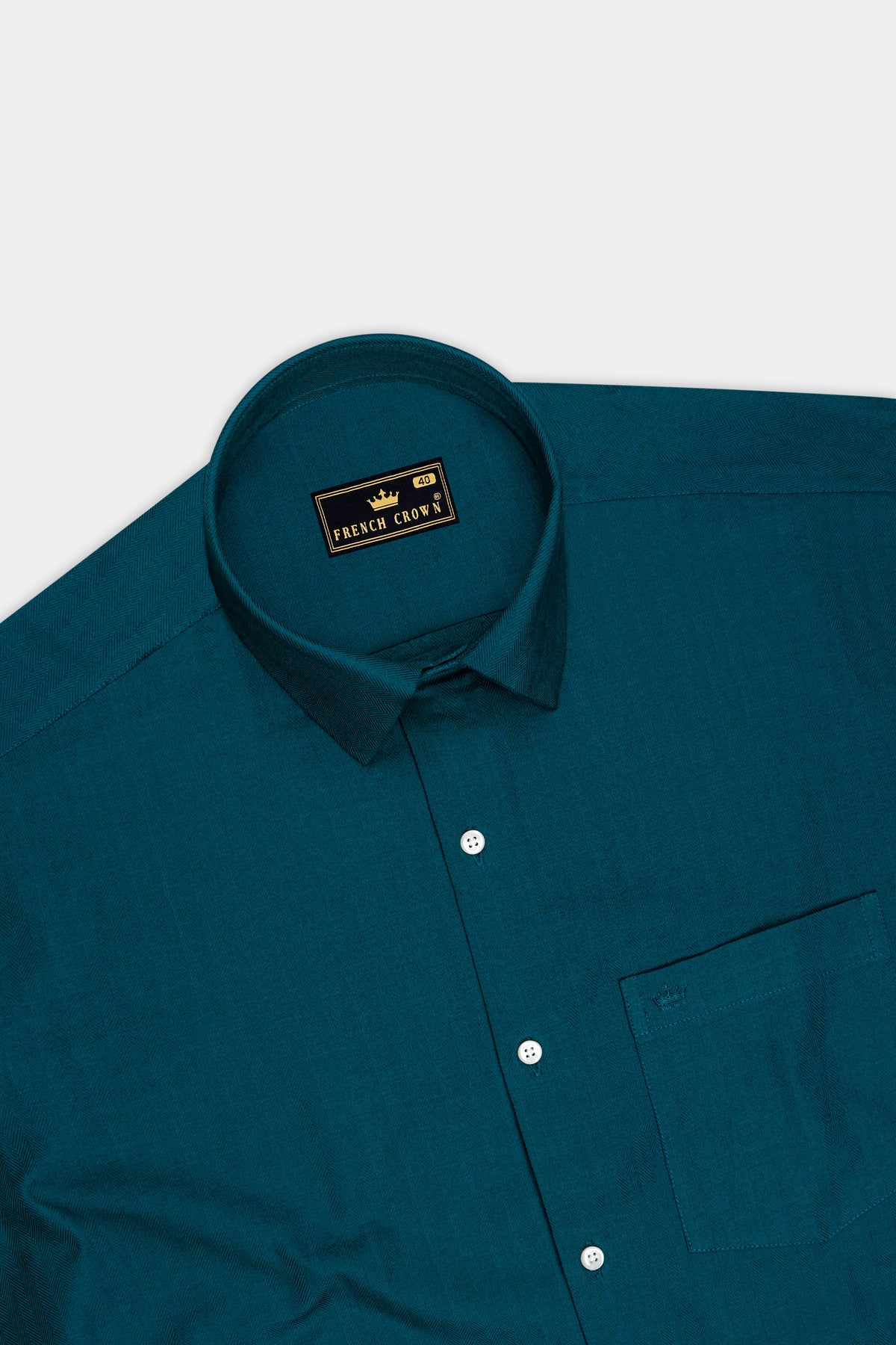 Aurelia-Teal Green Herringbone Textured Premium Cotton Dress Shirt