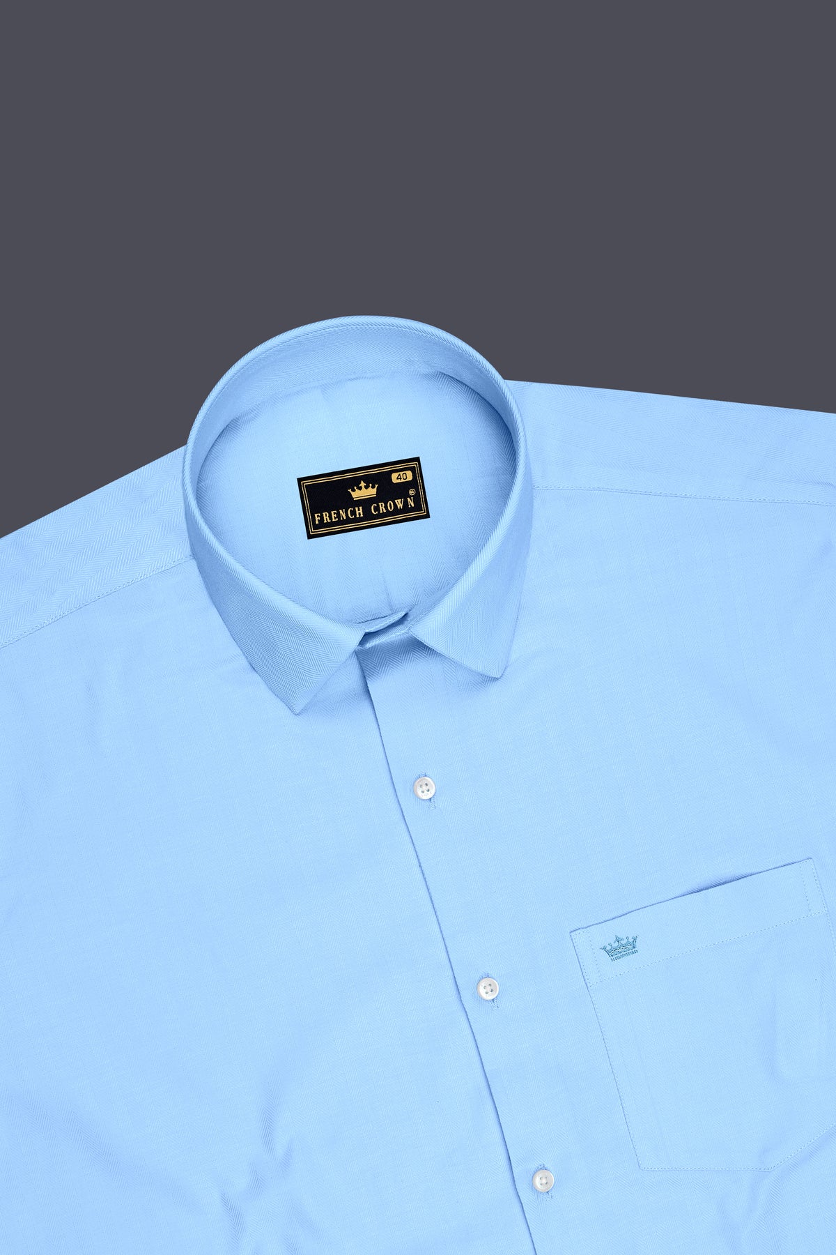 Aurelius-Columbia Blue Herringbone Textured Premium Cotton Dress Shirt