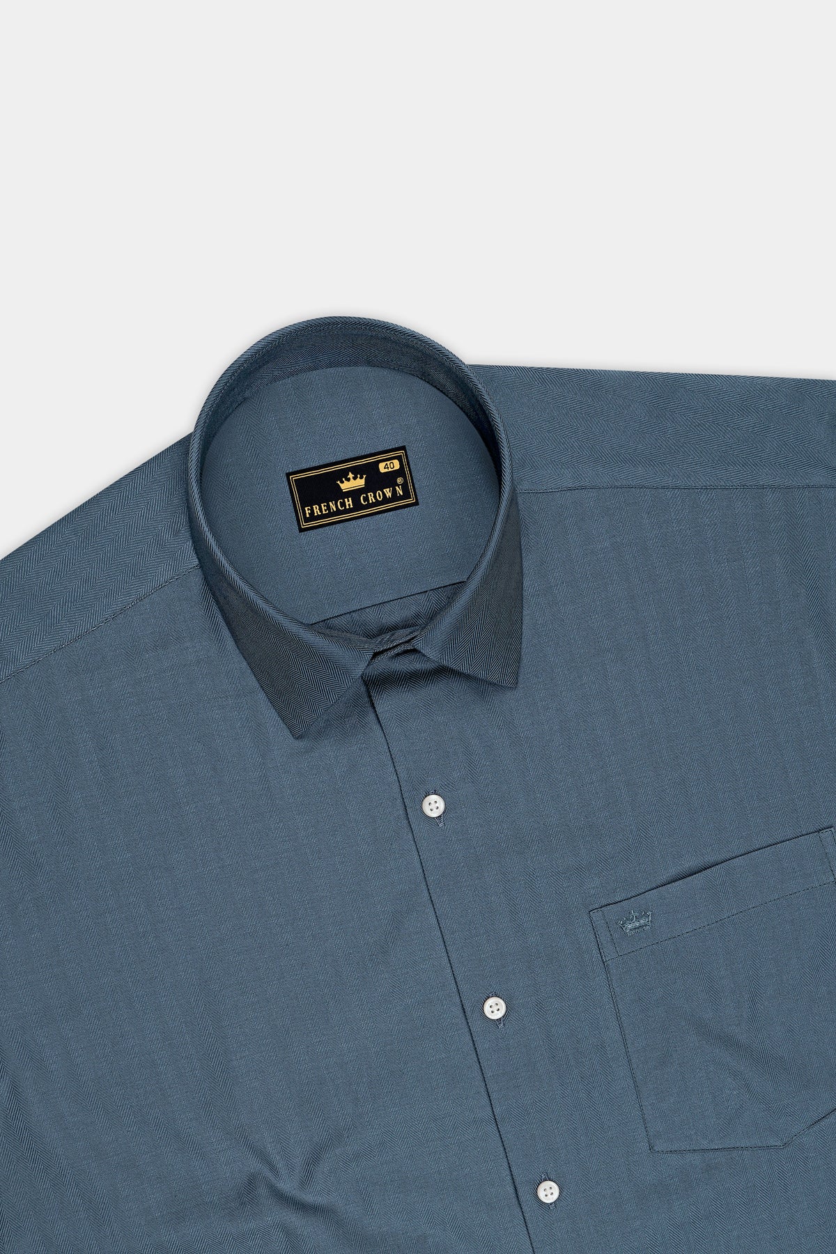 Sartorial-Fiord Gray Herringbone Textured Premium Cotton Dress Shirt