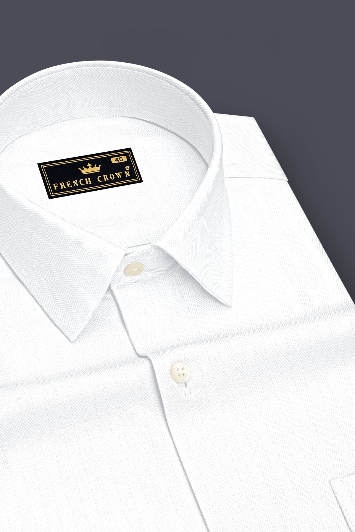 Monarch-Bright White Herringbone Textured Premium Cotton Dress Shirt