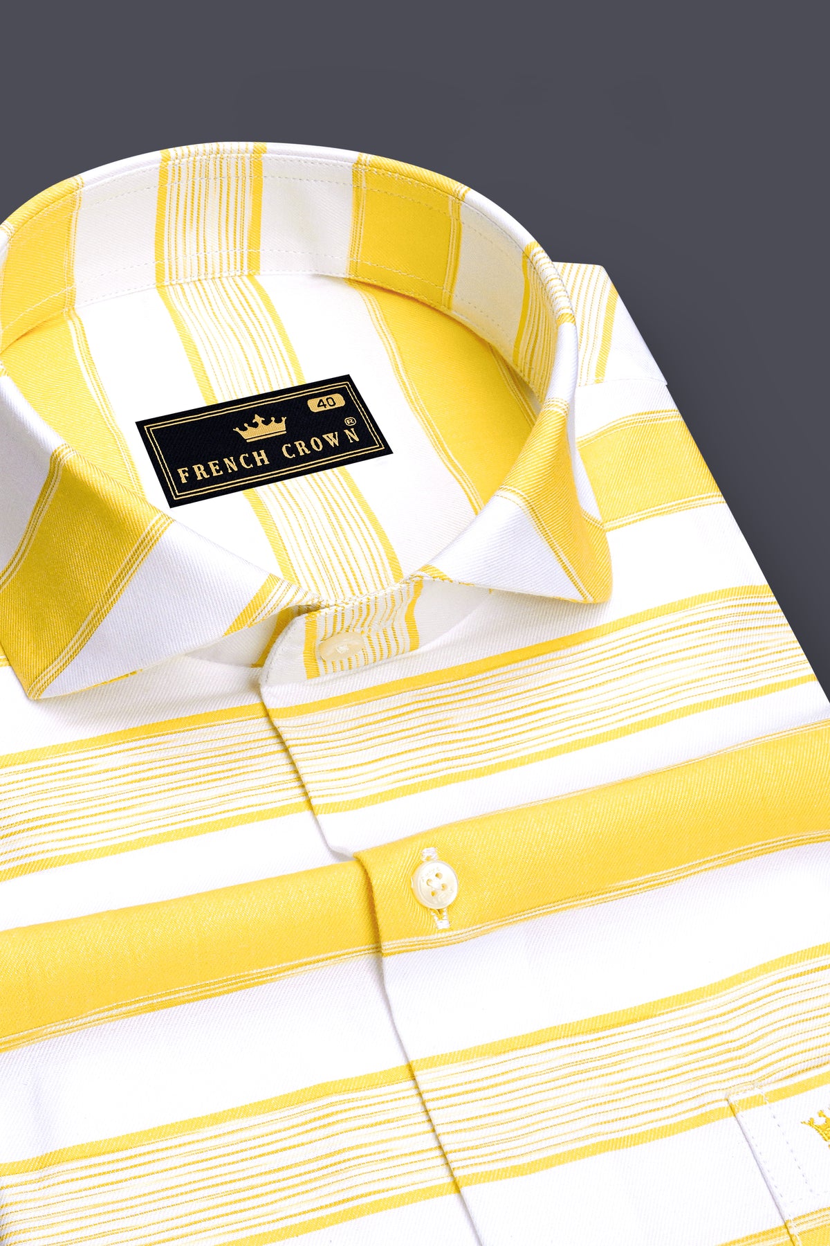Vesper-Icterine Yellow And Bright White Twill Horizontal Striped Premium Cotton Cat Away Casual Shirt