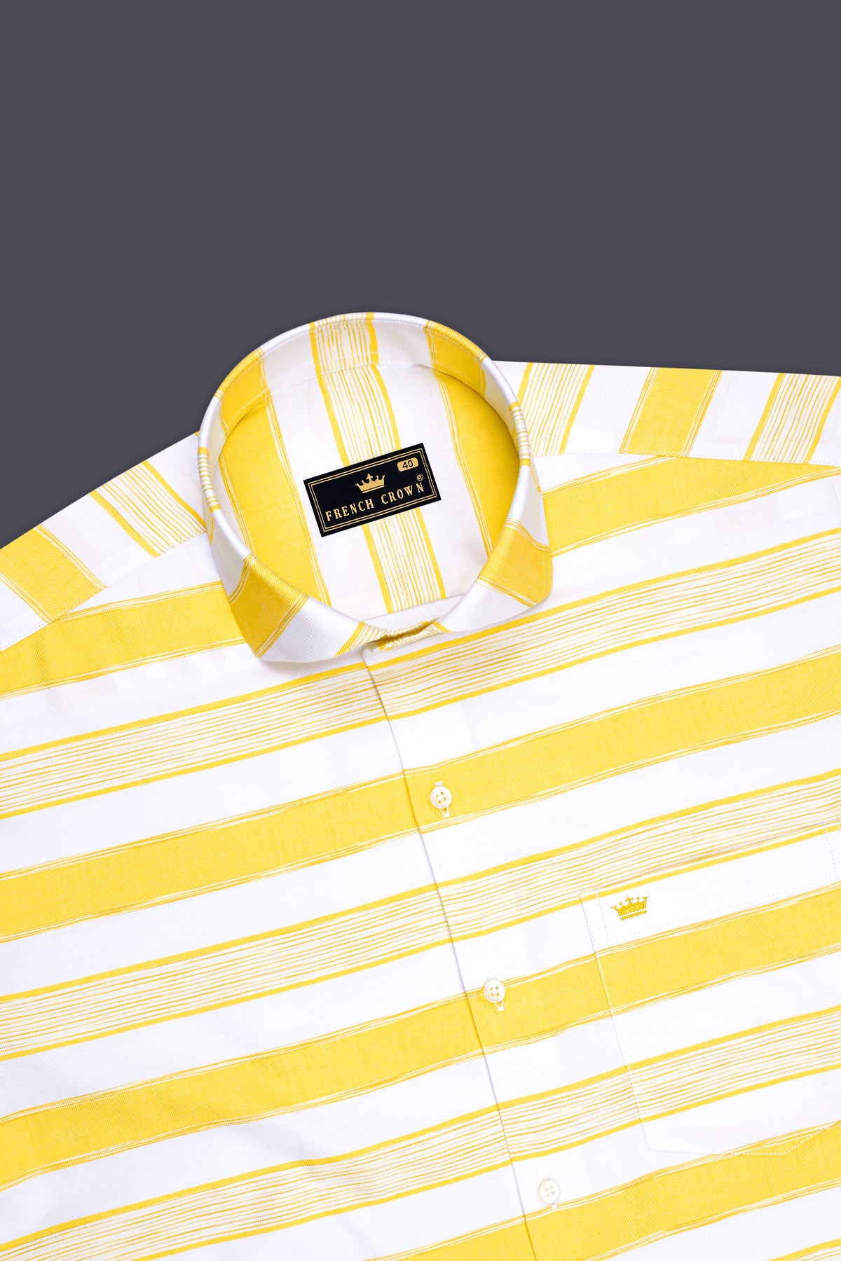 Vesper-Icterine Yellow And Bright White Twill Horizontal Striped Premium Cotton Cat Away Casual Shirt
