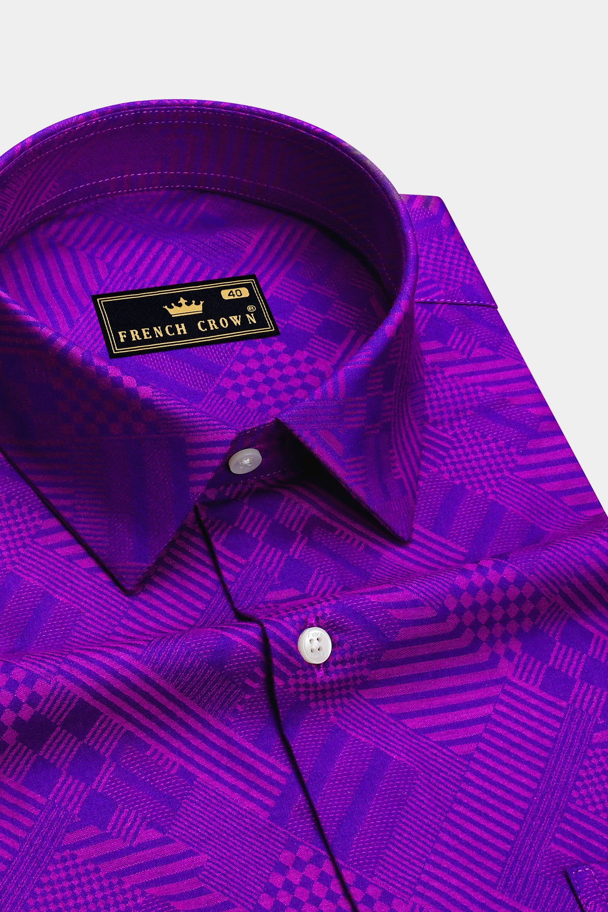 Ornate-Eminence Purple Abstract Geometric Jacquard Textured Premium Cotton Cut Away Casual Shirt