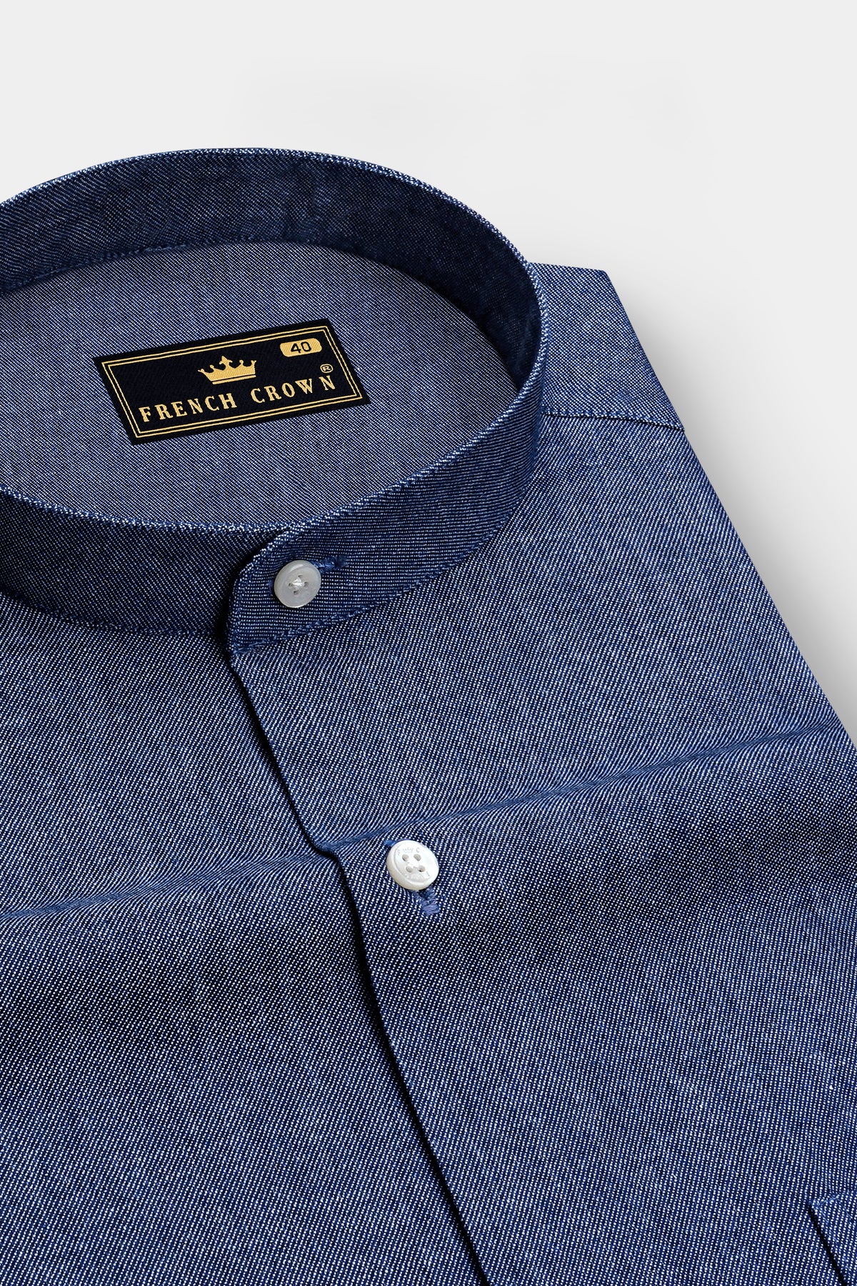 Celestia-Zodiac Blue Oxford Textured Premium Cotton Mandarin Casual Shirt