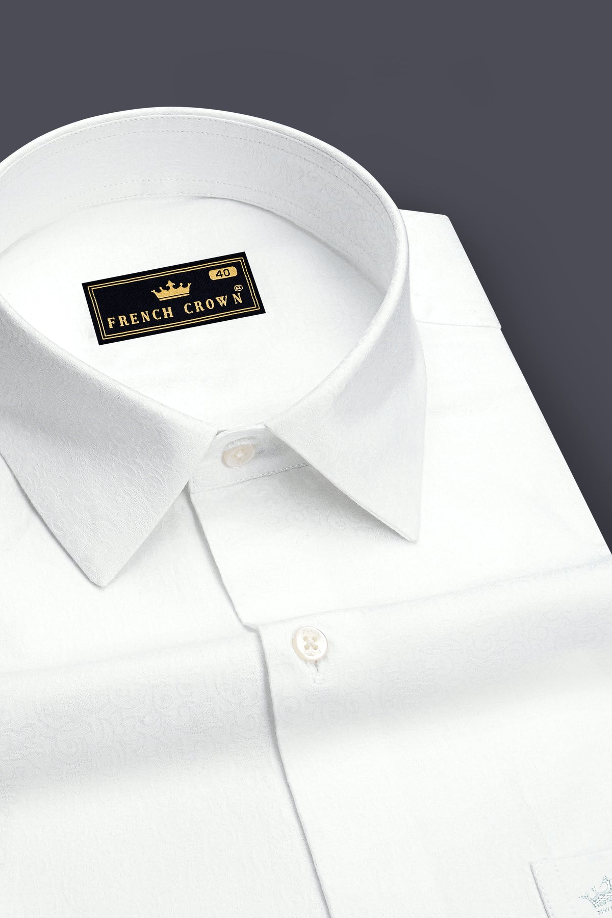 Fleur-Bright White Jacquard Floral Textured Premium Cotton Dress Shirt
