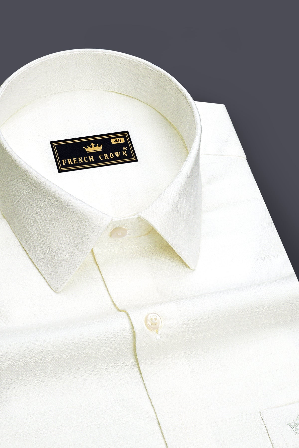 Chevron-Bright White Jacquard Zigzag Textured Premium Cotton Dress Shirt