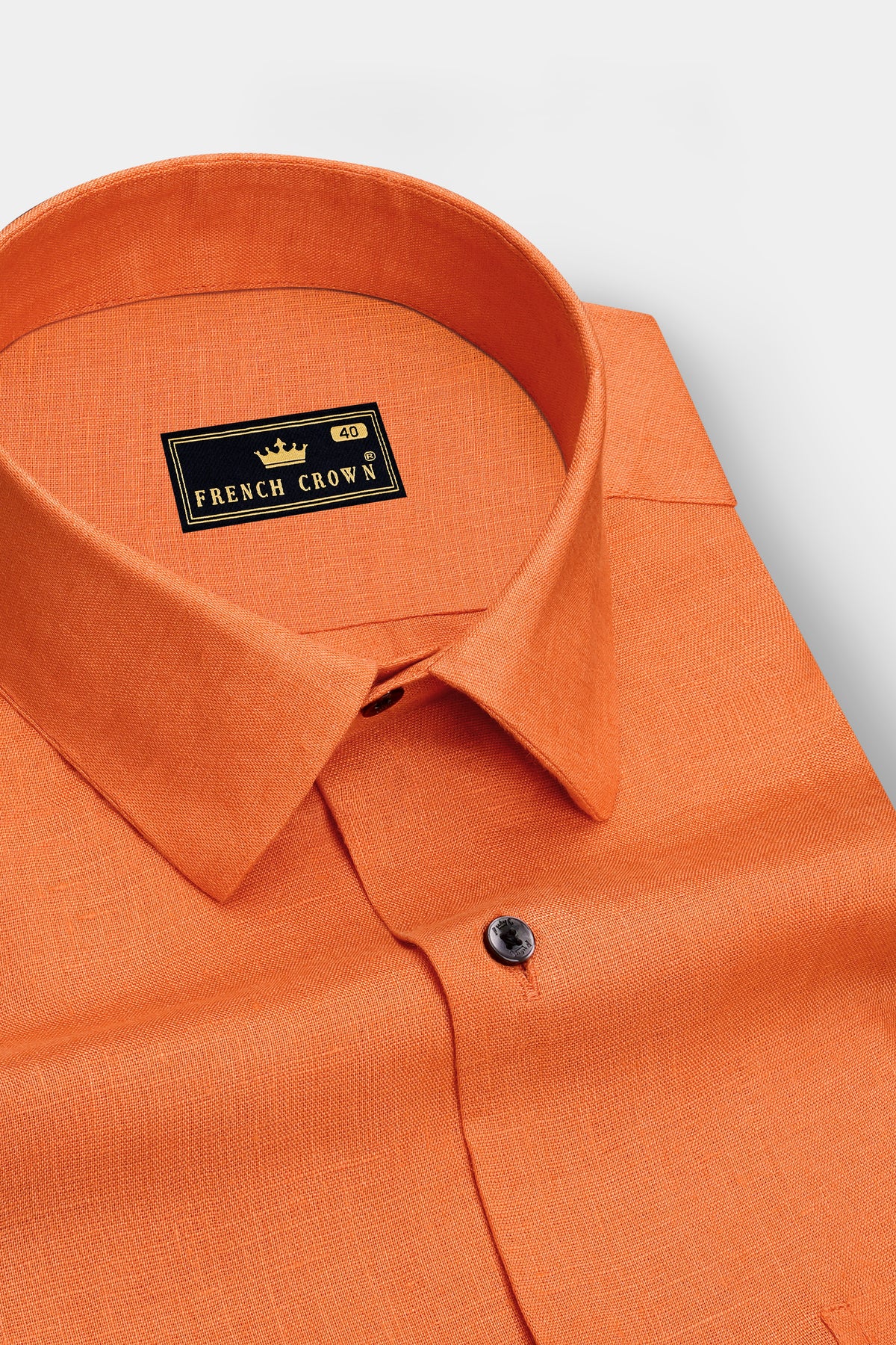 Tangerine-Flame Orange Pure Luxurious Linen Dress Shirt