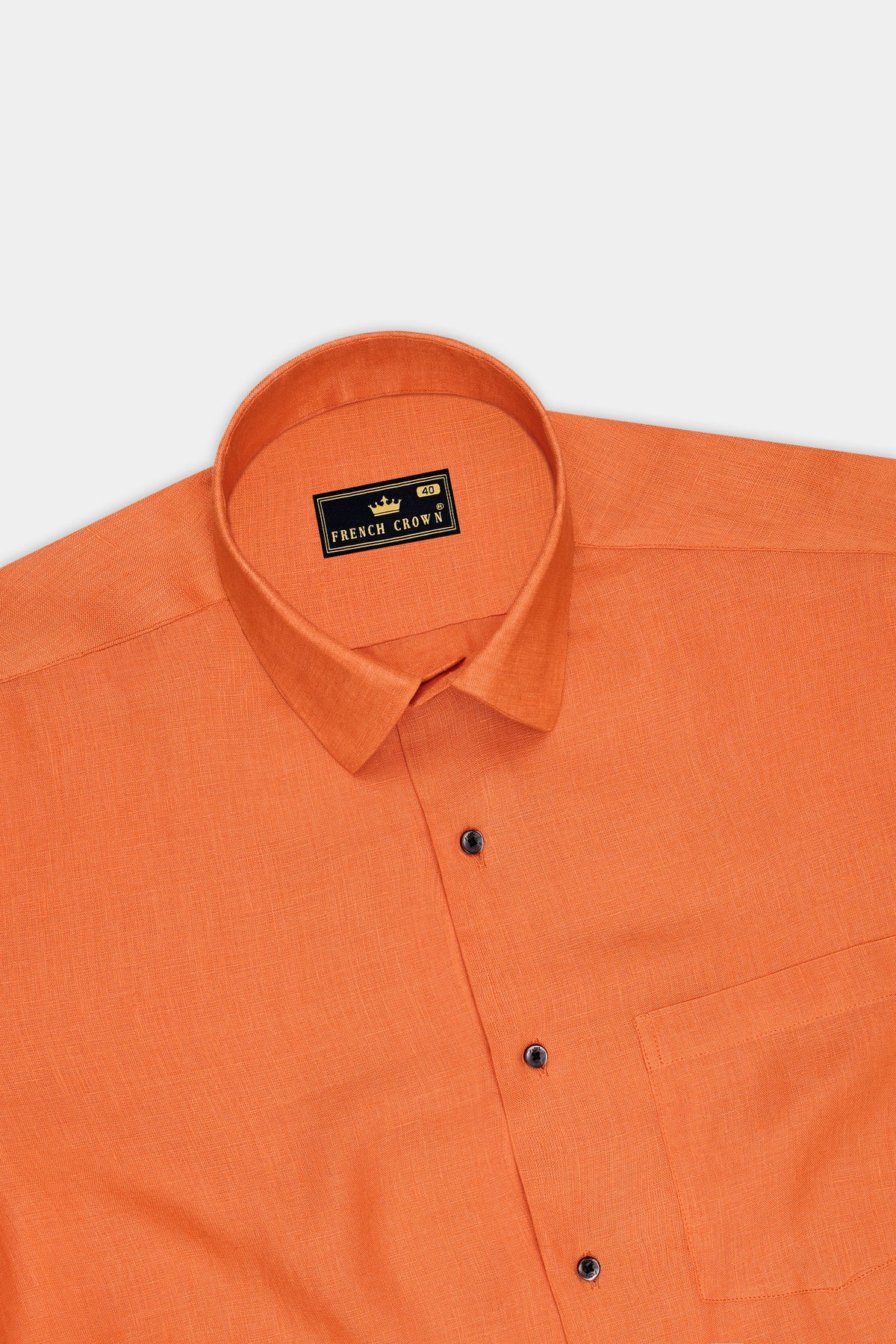Tangerine-Flame Orange Pure Luxurious Linen Dress Shirt