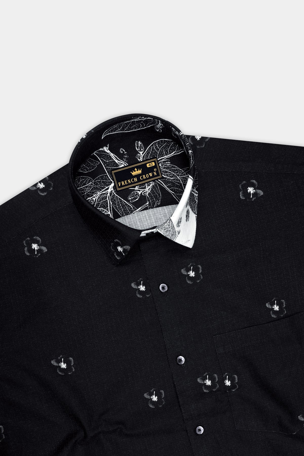 Mosaic-Jade Black And Bright White Dobby Ombre Floral Printed Premium Giza Cotton Casual Shirt