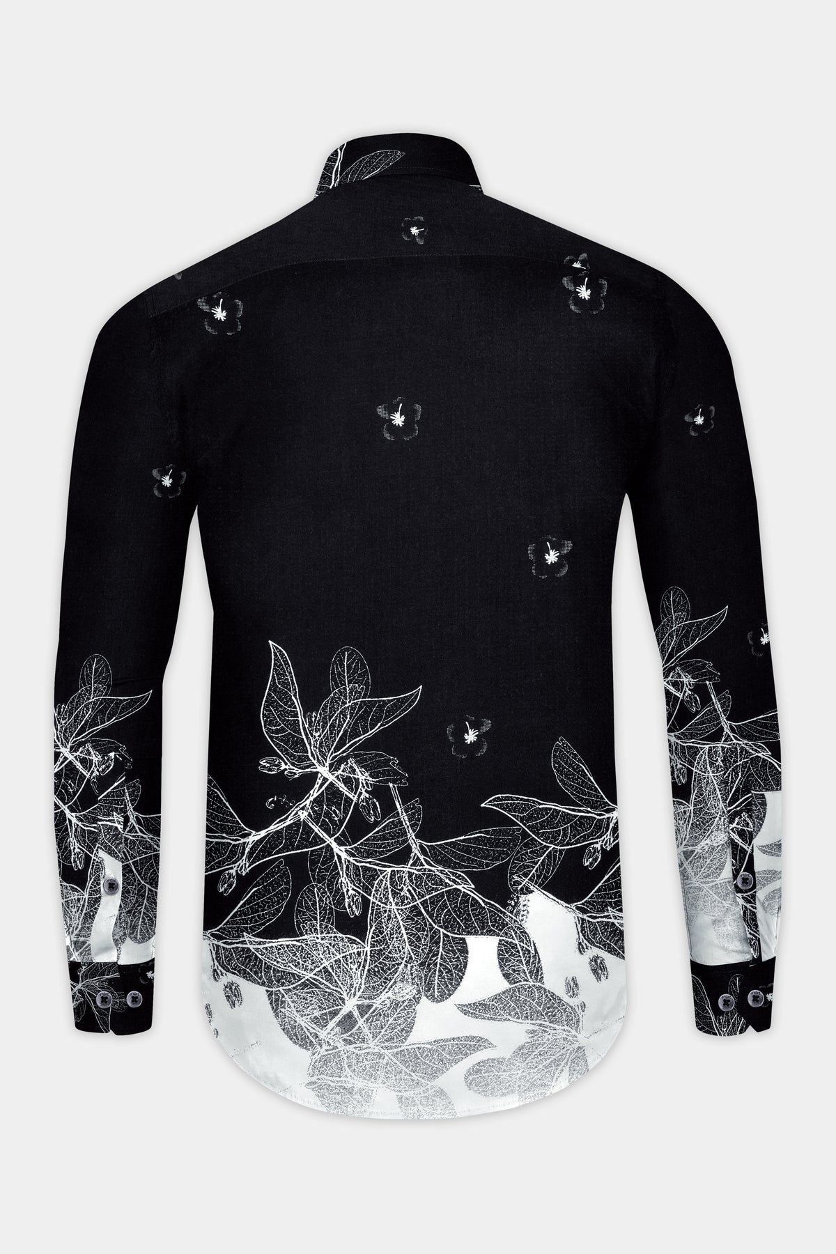 Mosaic-Jade Black And Bright White Dobby Ombre Floral Printed Premium Giza Cotton Casual Shirt