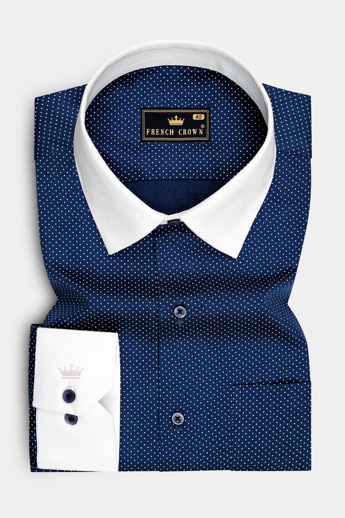 Luminor-Firefly Blue Micro Polka Dots Subtle Sheen Super Soft Premium Cotton White Cuff Collar Dress Shirt