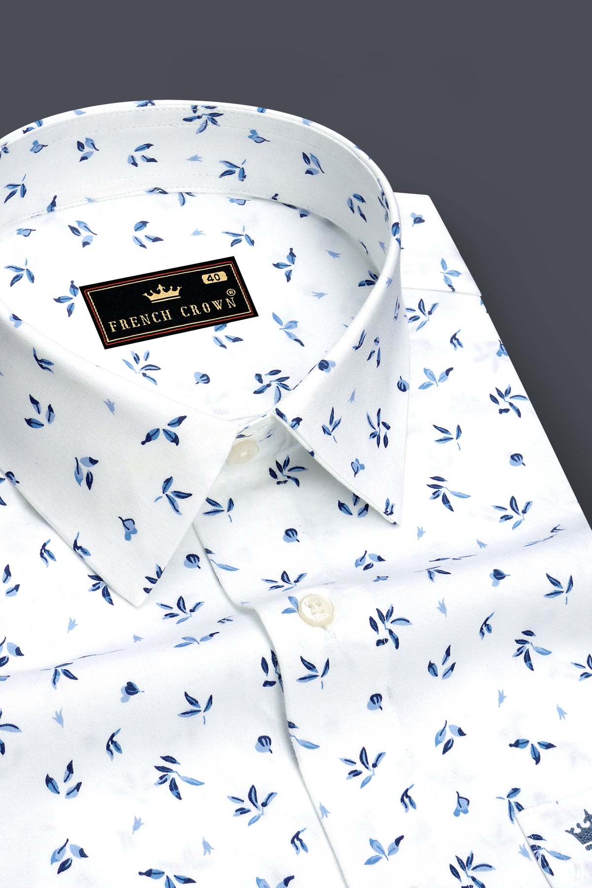 Aquarelle-Bright White And Glaucous Blue Mini Flower Printed Subtle Sheen Super Soft Premium Cotton Semi Formal Shirt