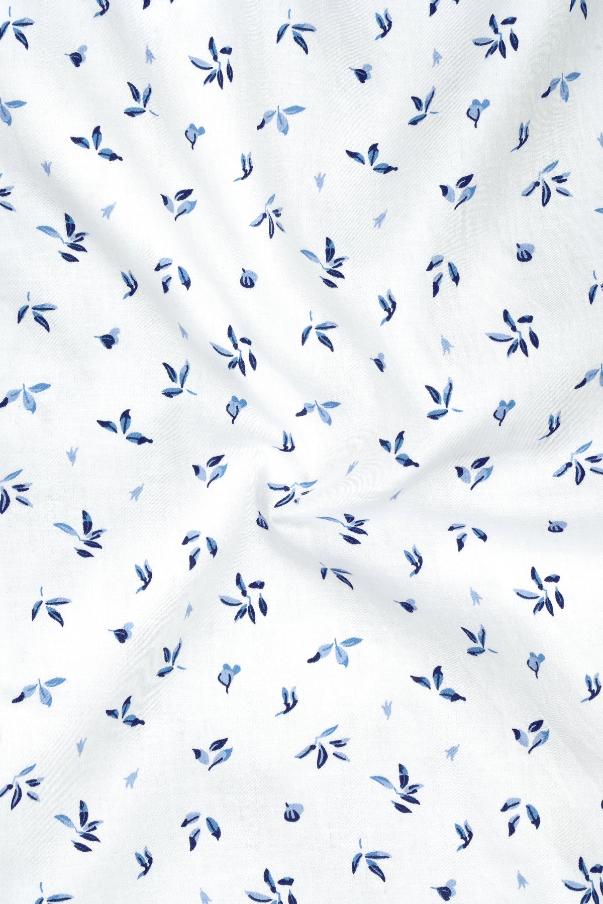Aquarelle-Bright White And Glaucous Blue Mini Flower Printed Subtle Sheen Super Soft Premium Cotton Semi Formal Shirt