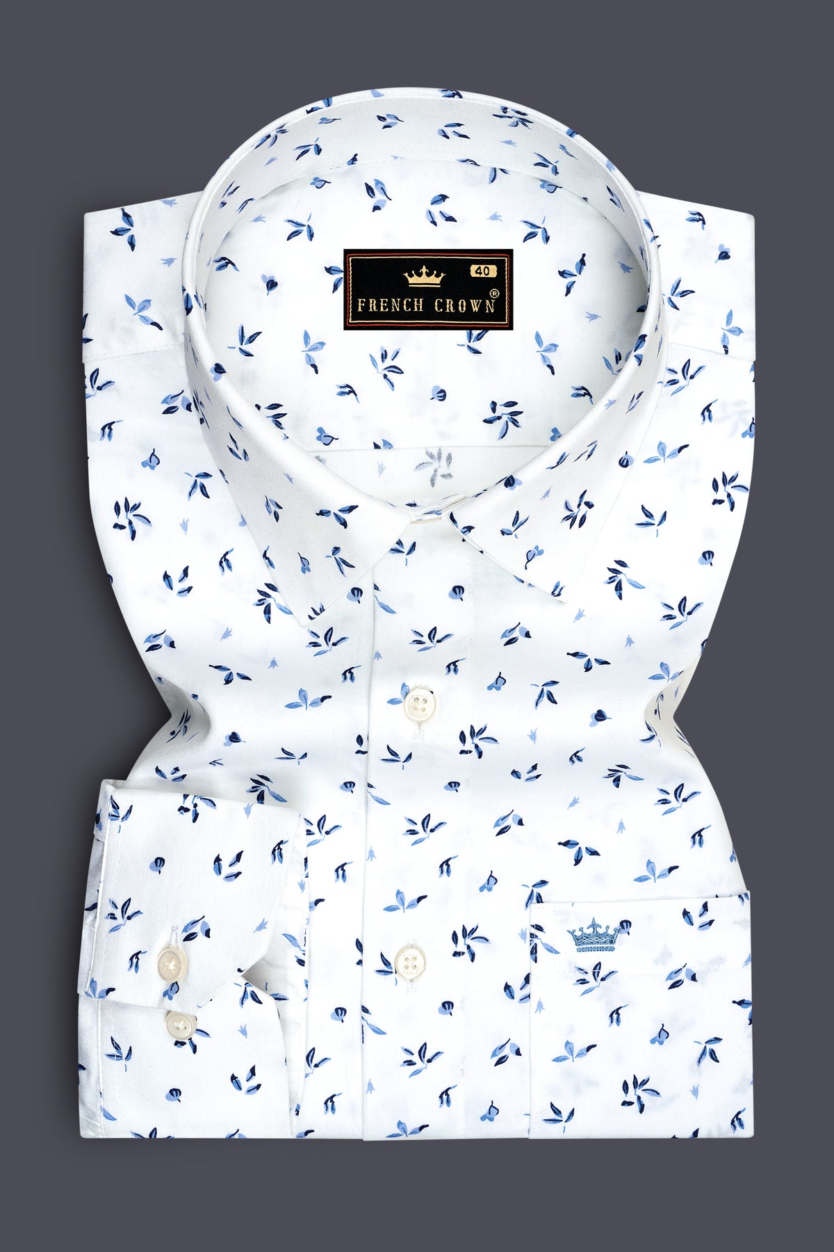 Aquarelle-Bright White And Glaucous Blue Mini Flower Printed Subtle Sheen Super Soft Premium Cotton Semi Formal Shirt