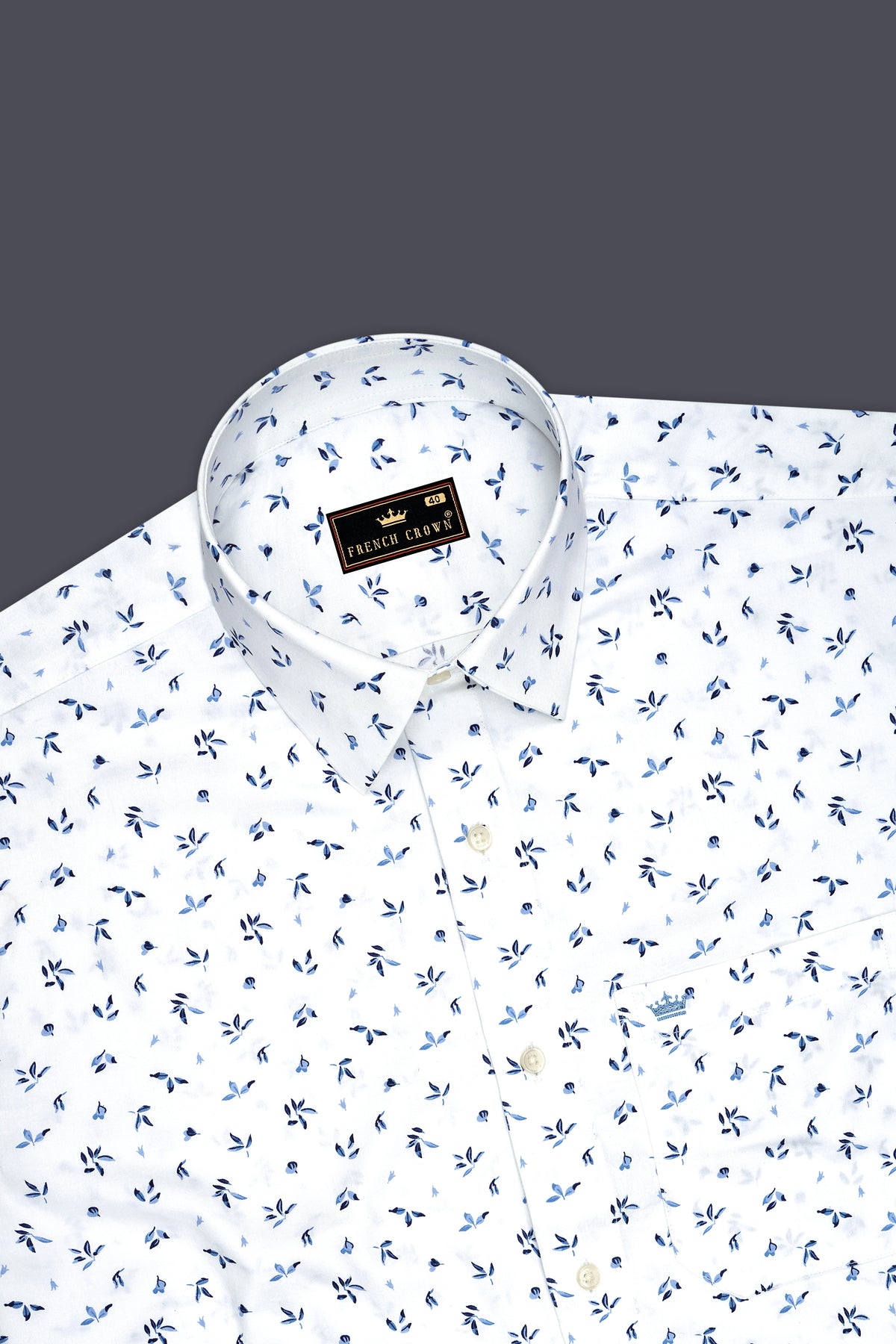 Aquarelle-Bright White And Glaucous Blue Mini Flower Printed Subtle Sheen Super Soft Premium Cotton Semi Formal Shirt