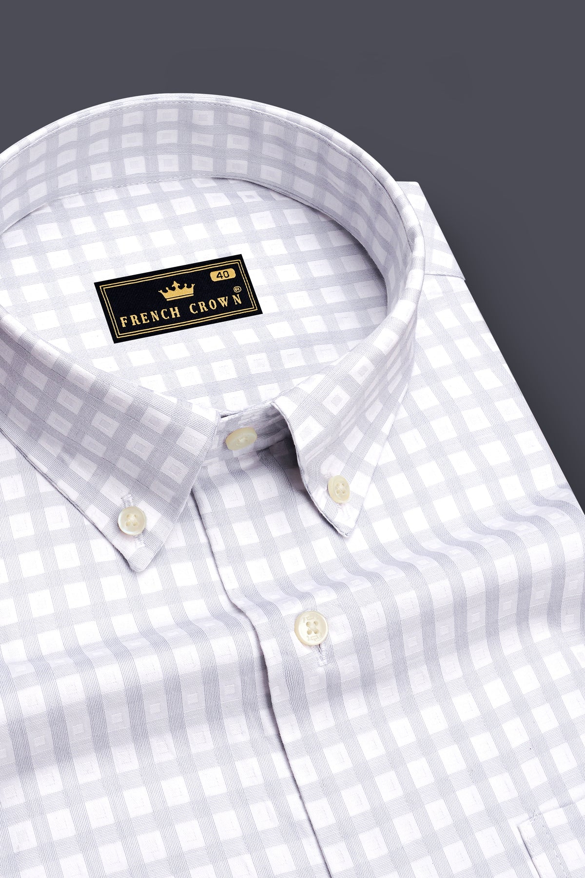 Sterling-Bright White And Timberwolf Gray Plaid Dobby Premium Giza Cotton Button Down Semi Formal Shirt