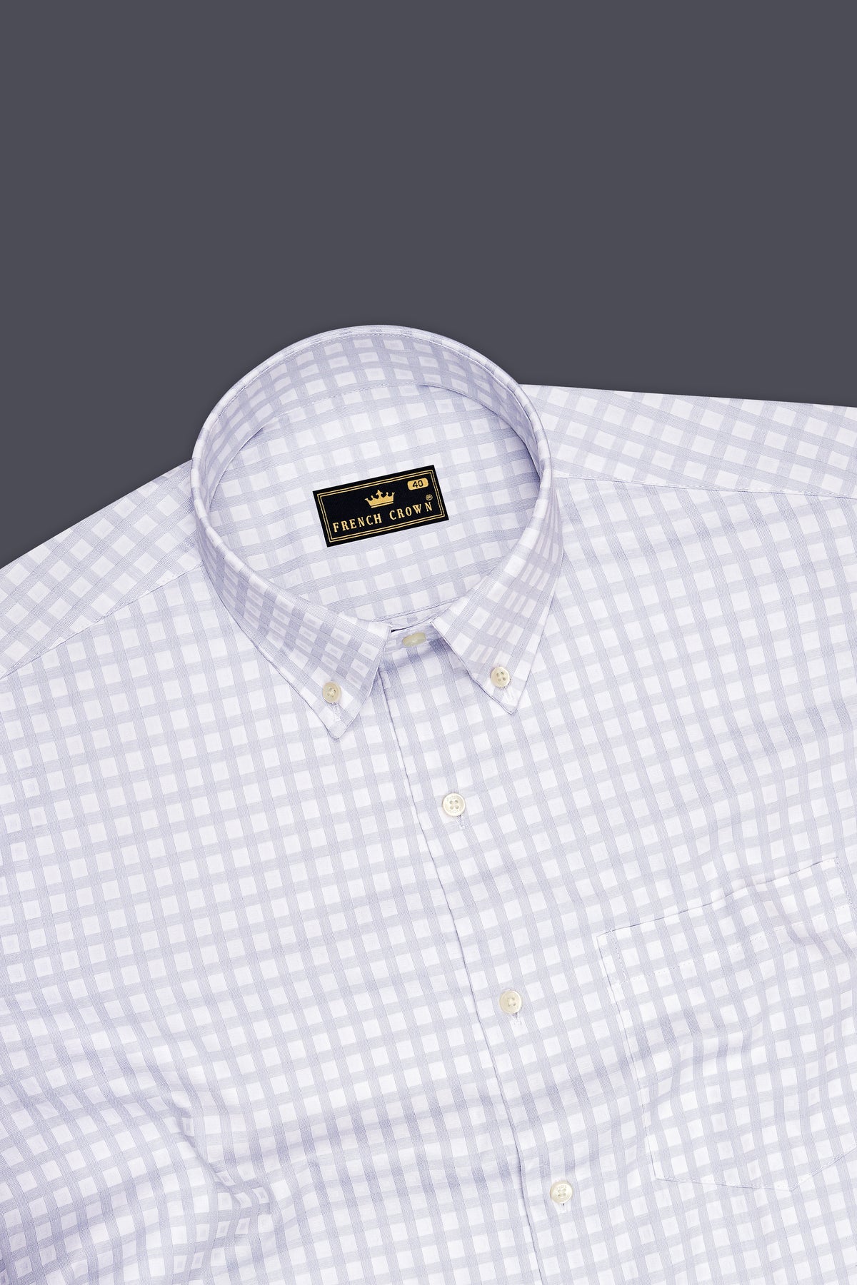 Sterling-Bright White And Timberwolf Gray Plaid Dobby Premium Giza Cotton Button Down Semi Formal Shirt