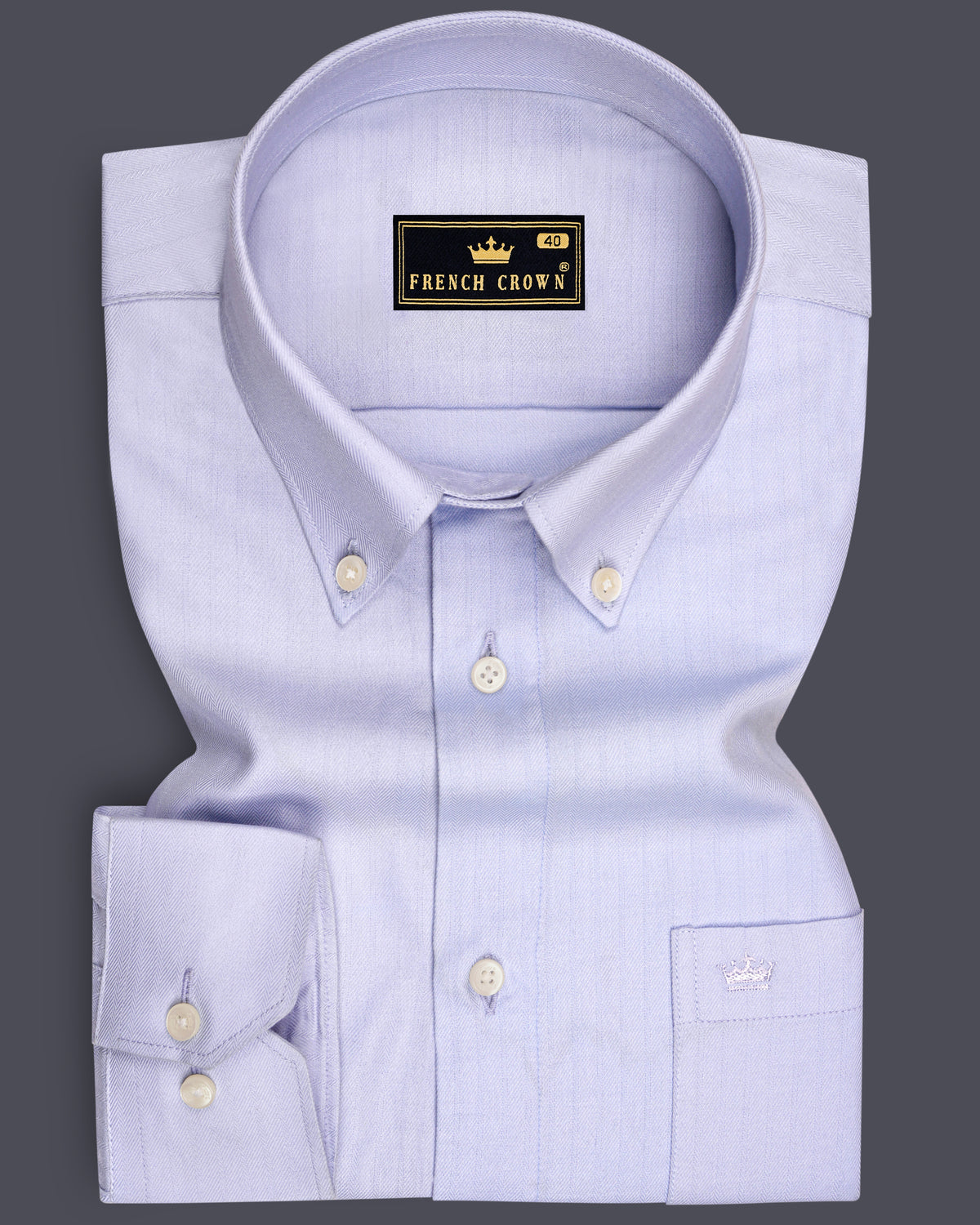 Verve-Periwinkle Blue Herringbone Textured Premium Cotton Button Down Dress Shirt