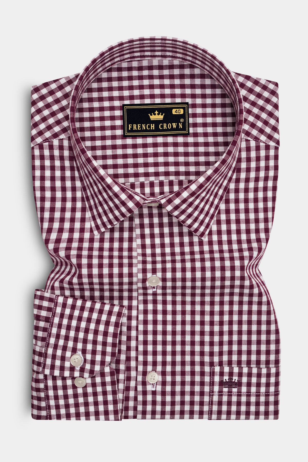 Aristocrat-Aubergine Maroon And Bright White Gingham Plaid Oxford Premium Cotton Dress Shirt