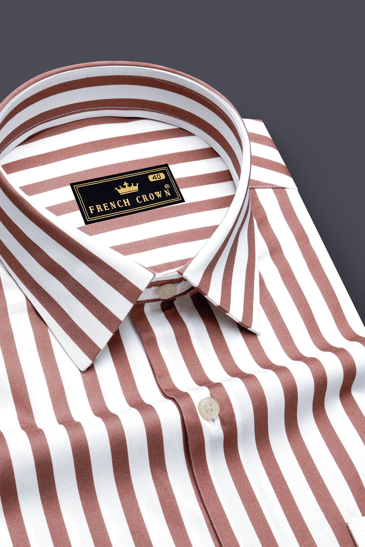 Vellum-Bright White And Congo Brown Candy Striped Super Soft Premium Cotton Dress Shirt