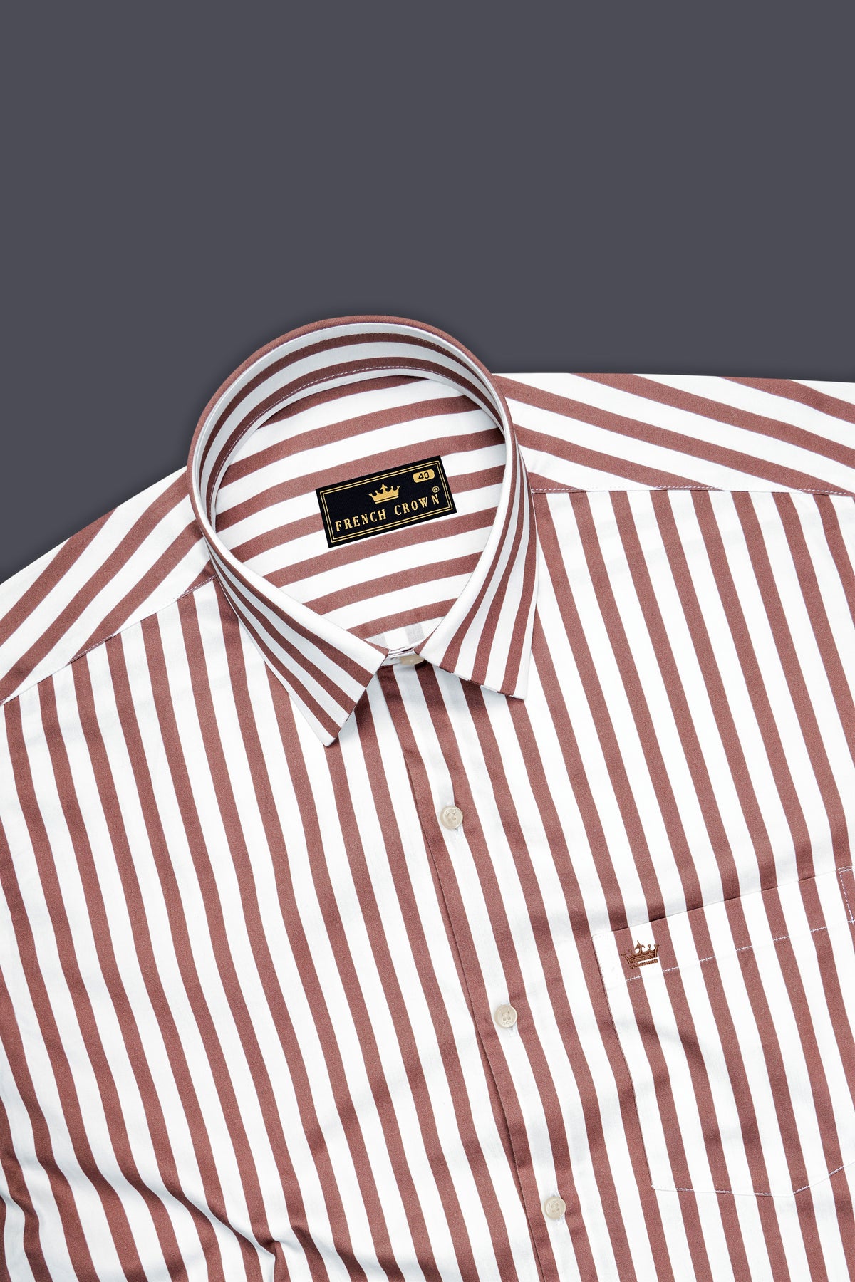 Vellum-Bright White And Congo Brown Candy Striped Super Soft Premium Cotton Dress Shirt