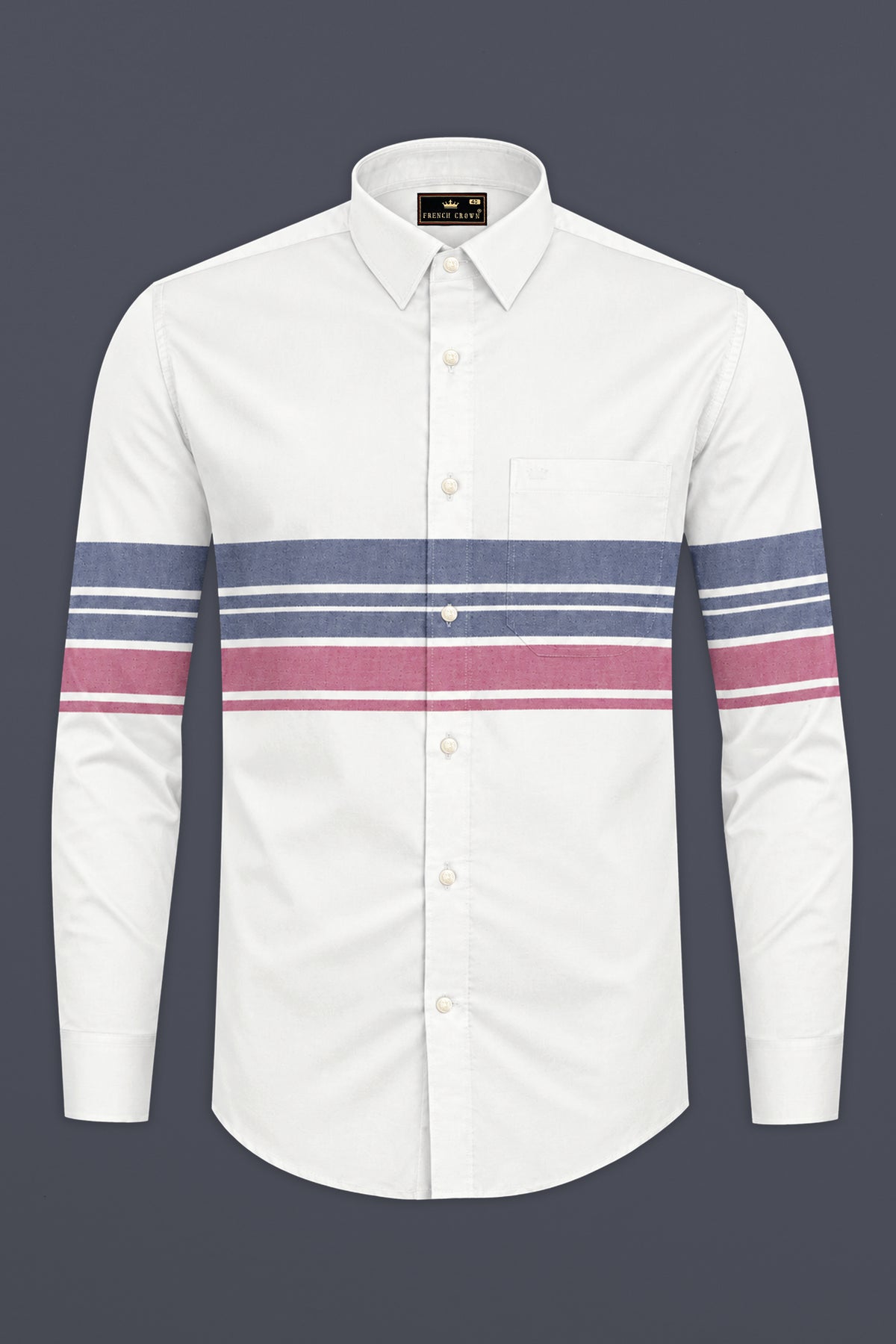 Sailor-Bright White And Rhino Blue Multicolour horizontal Striped Oxford Premium Cotton Casual Shirt