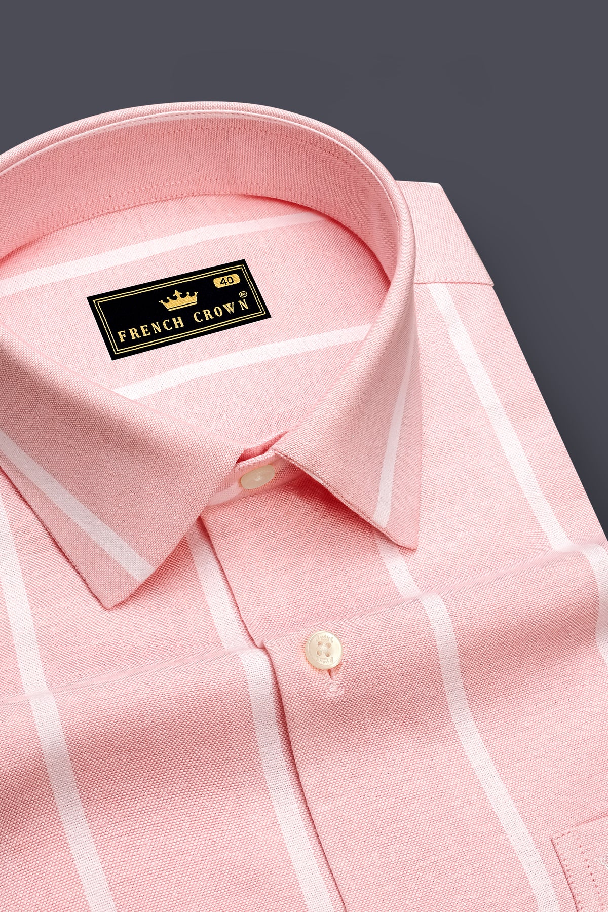 Liora-Sundown Pink And Bright White Striped Oxford Premium Cotton Dress Shirt