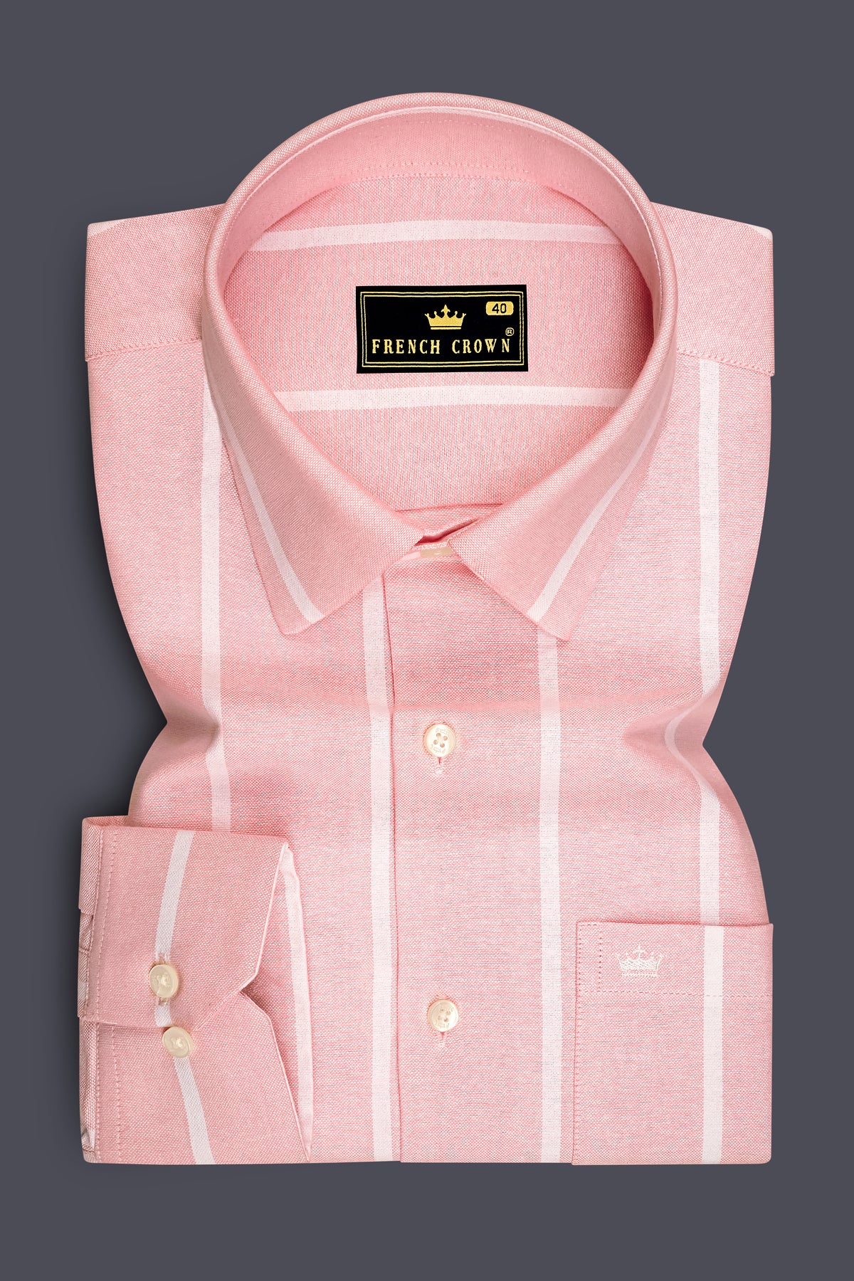 Liora-Sundown Pink And Bright White Striped Oxford Premium Cotton Dress Shirt