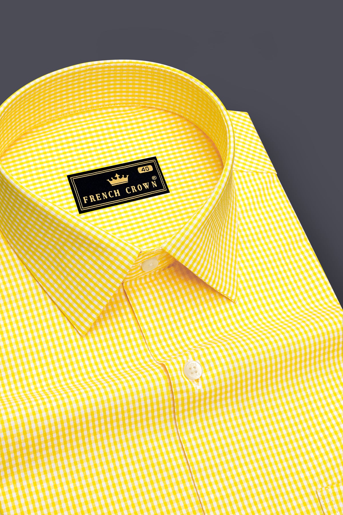 Dorado-Cadmium Yellow And Bright White Mini Checkd Poplin Giza Cotton Dress Shirt