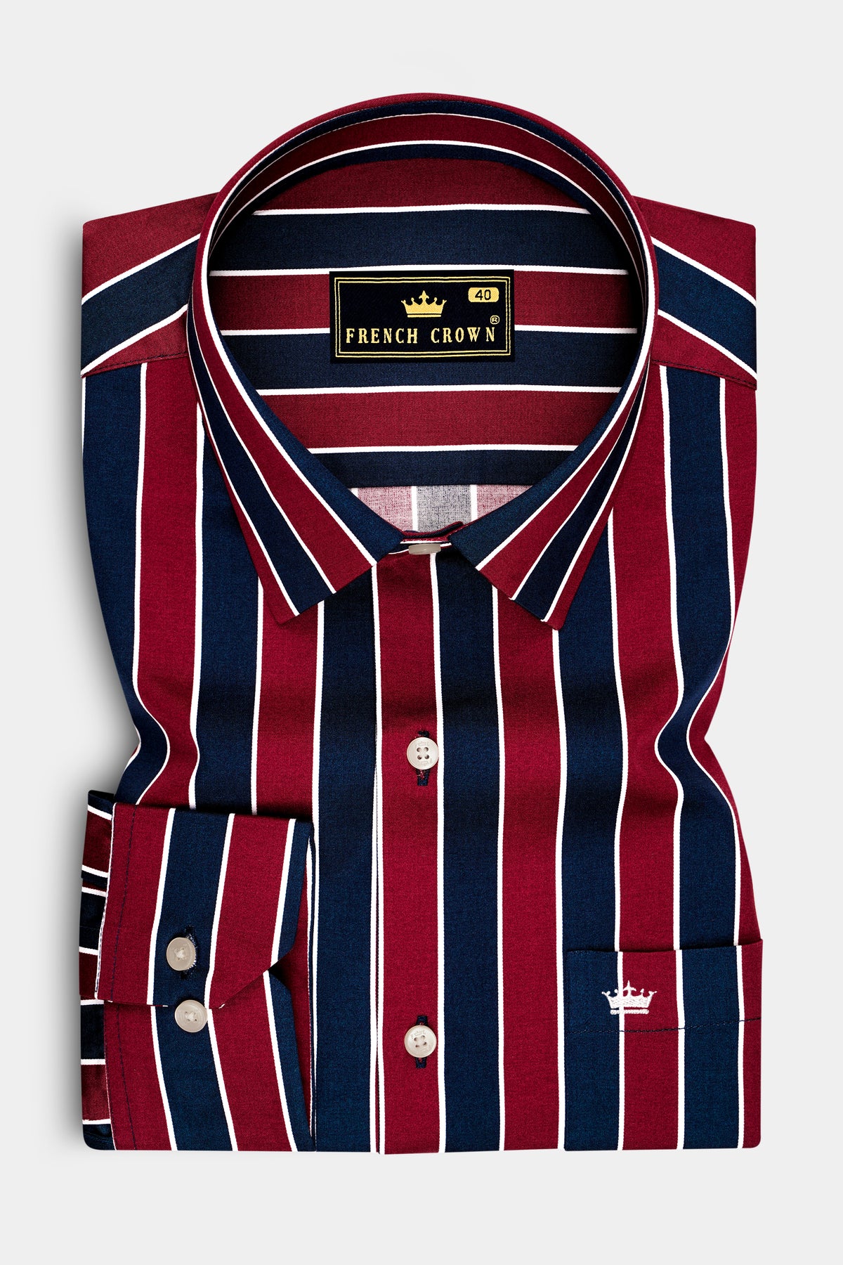 Montclair-Merlot Maroon And Ebony Blue Bengal Striped Super Soft Premium Cotton Dress Shirt