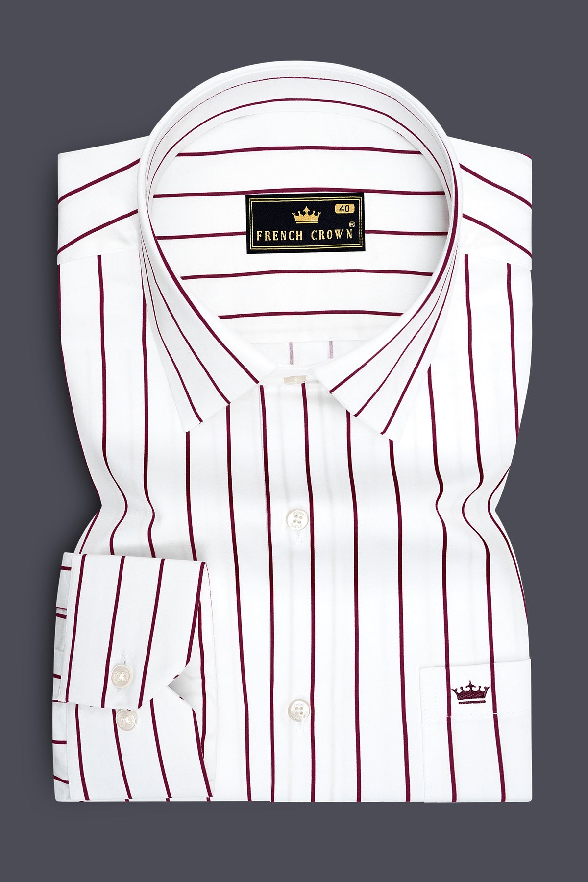 Rivelle-Bright White And Bordexaux Maroon Pin Striped Super Soft Premium Cotton Dress Shirt