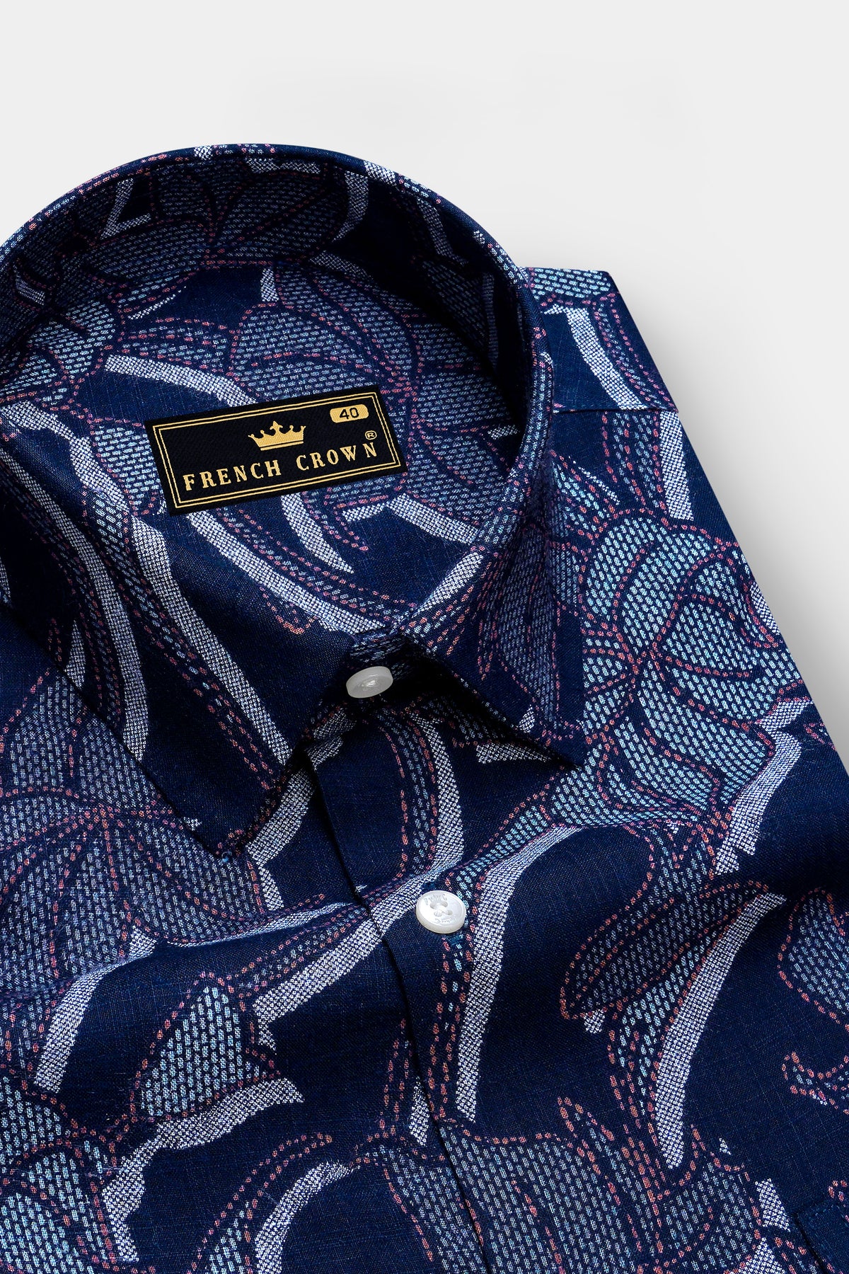 Mistral-Tangaroa Blue Monochrome Floral Printed Super Soft Tencel-Linen Blend Casual Shirt