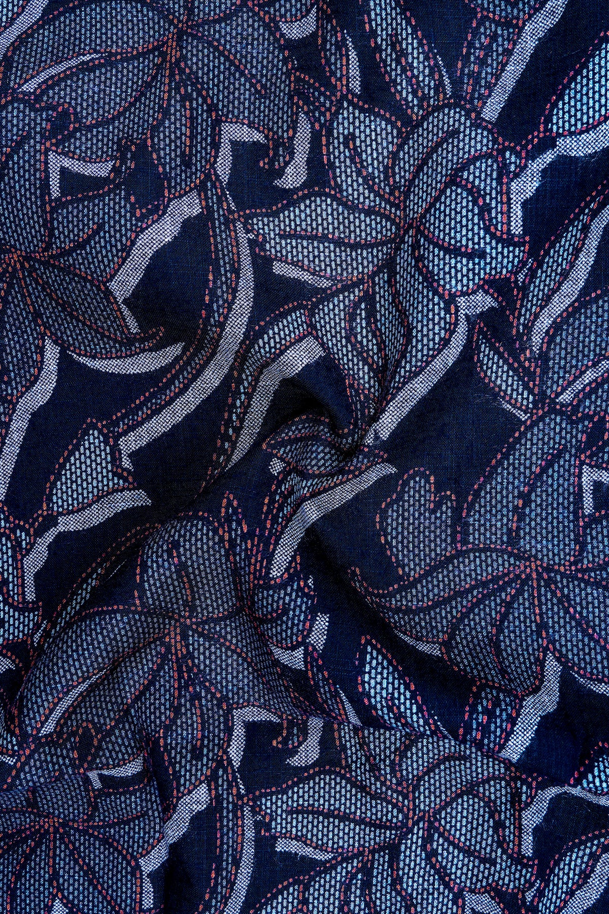 Mistral-Tangaroa Blue Monochrome Floral Printed Super Soft Tencel-Linen Blend Casual Shirt