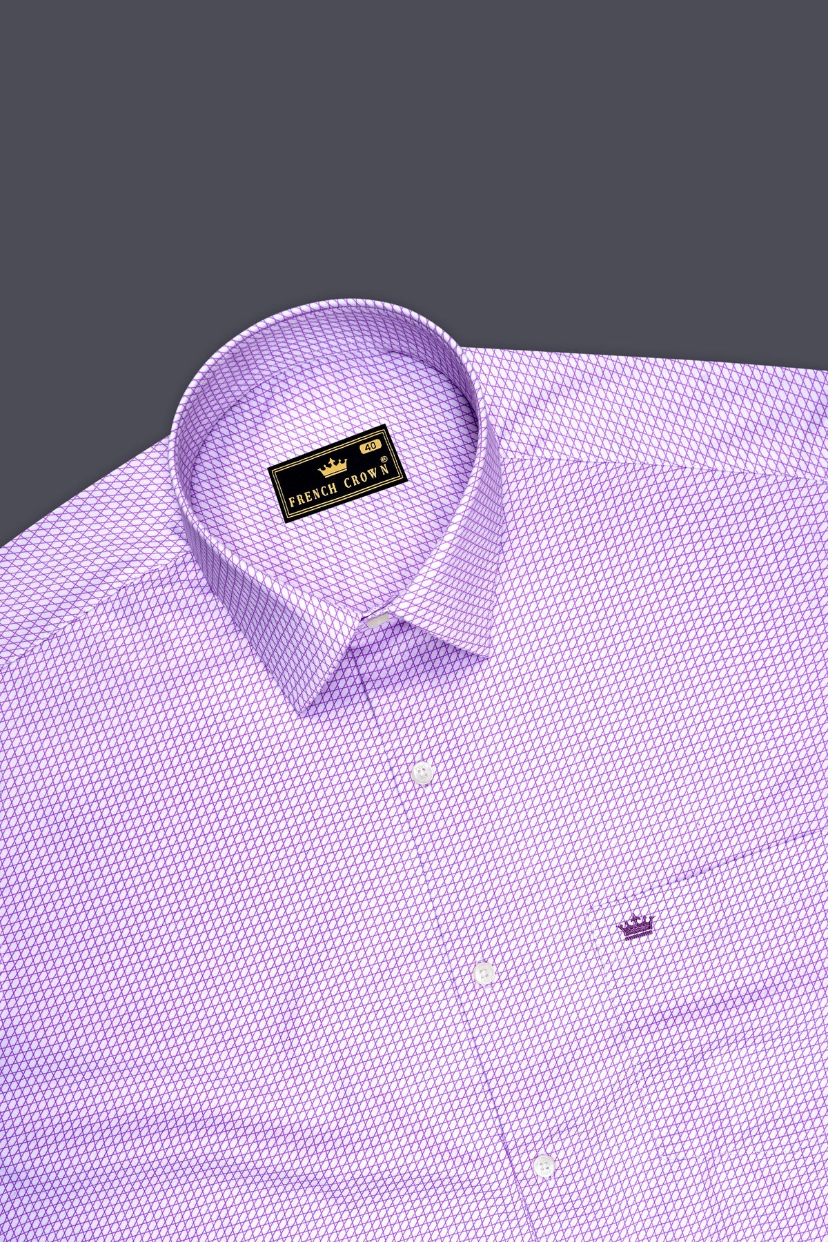 Prism-Bright White And Heliotrope Purple Geometric Lattice Printed Subtle Sheen Super Soft Premium Cotton Dress Shirt