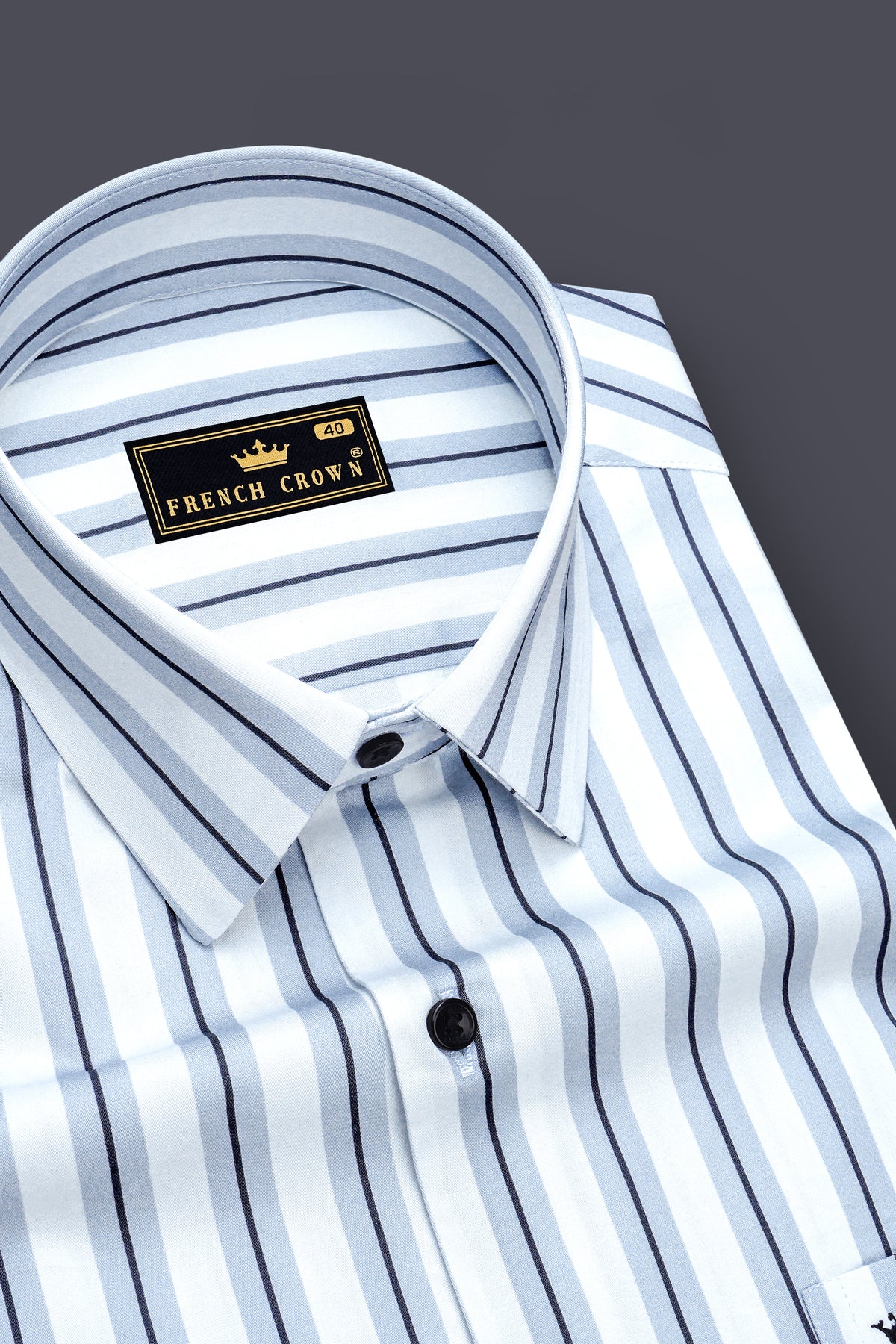 Ascend-Bright White And Regent Gray Striped Super Soft Premium Cotton Dress Shirt