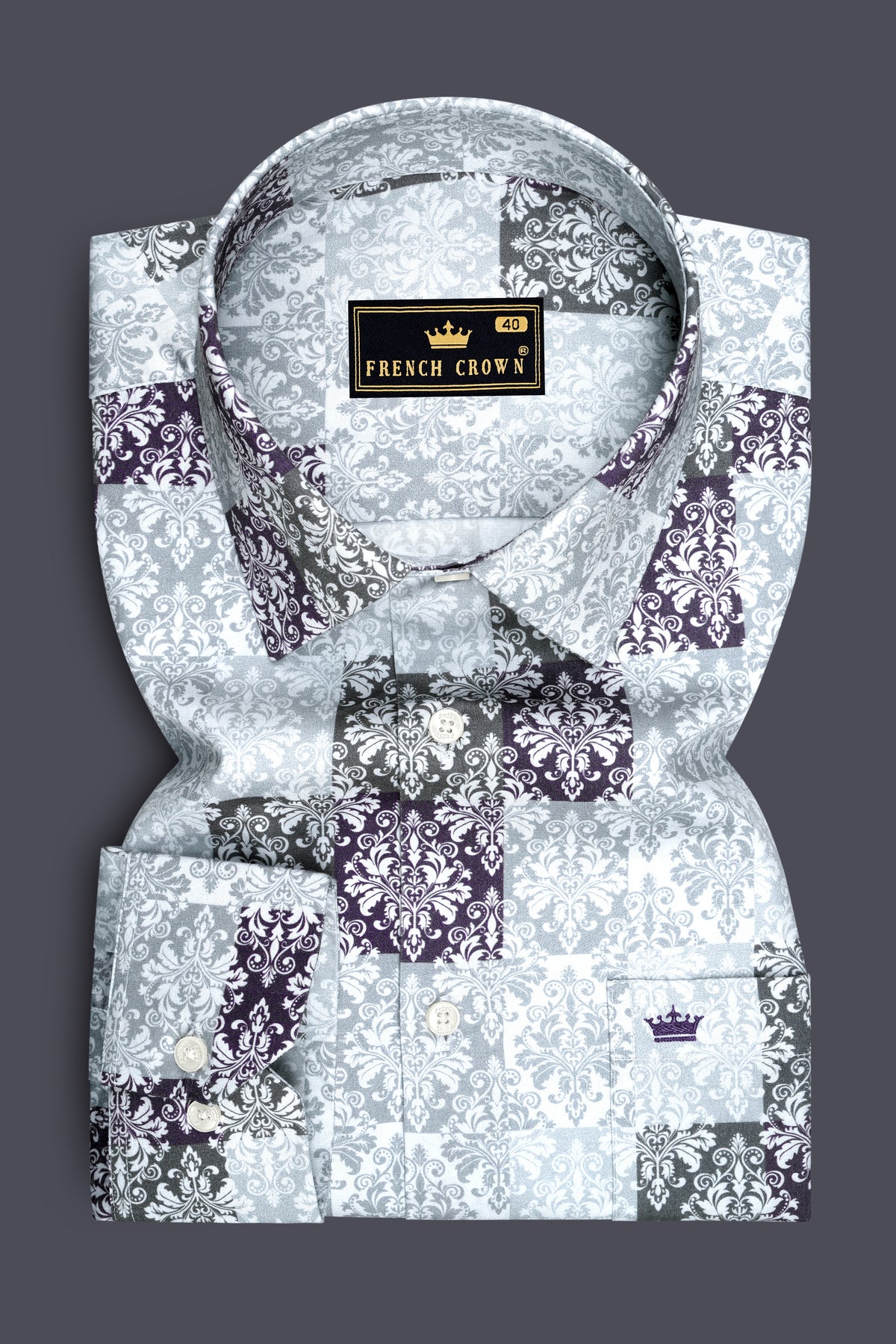 Heirloom-Heather Gray And Bright White Multicolor Classic Damask Printed Subtle Sheen Super Soft Premium Semi Formal Shirt