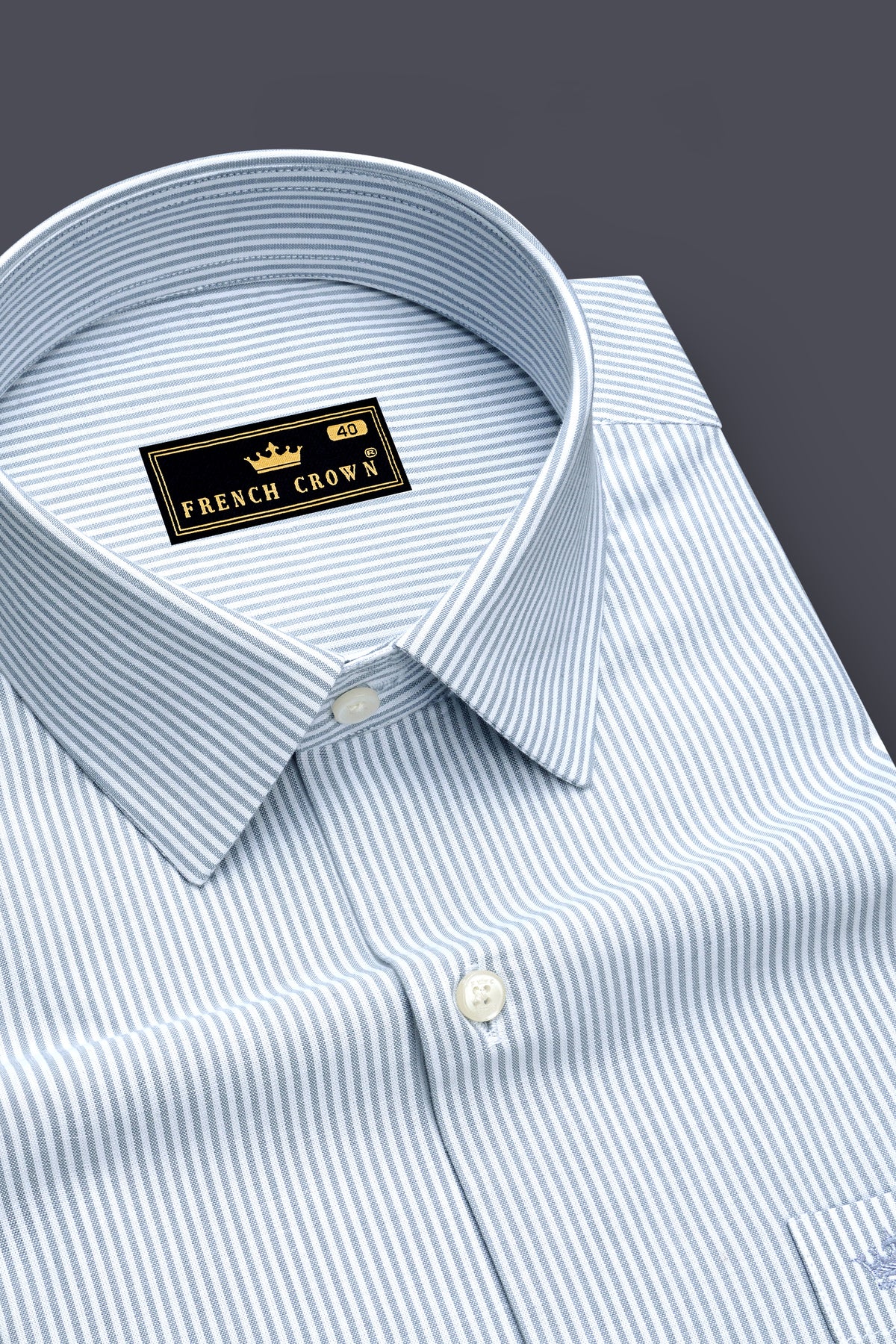 Sterling-Cadet Gray And Bright White Pin Striped Oxford Premium Cotton Dress Shirt