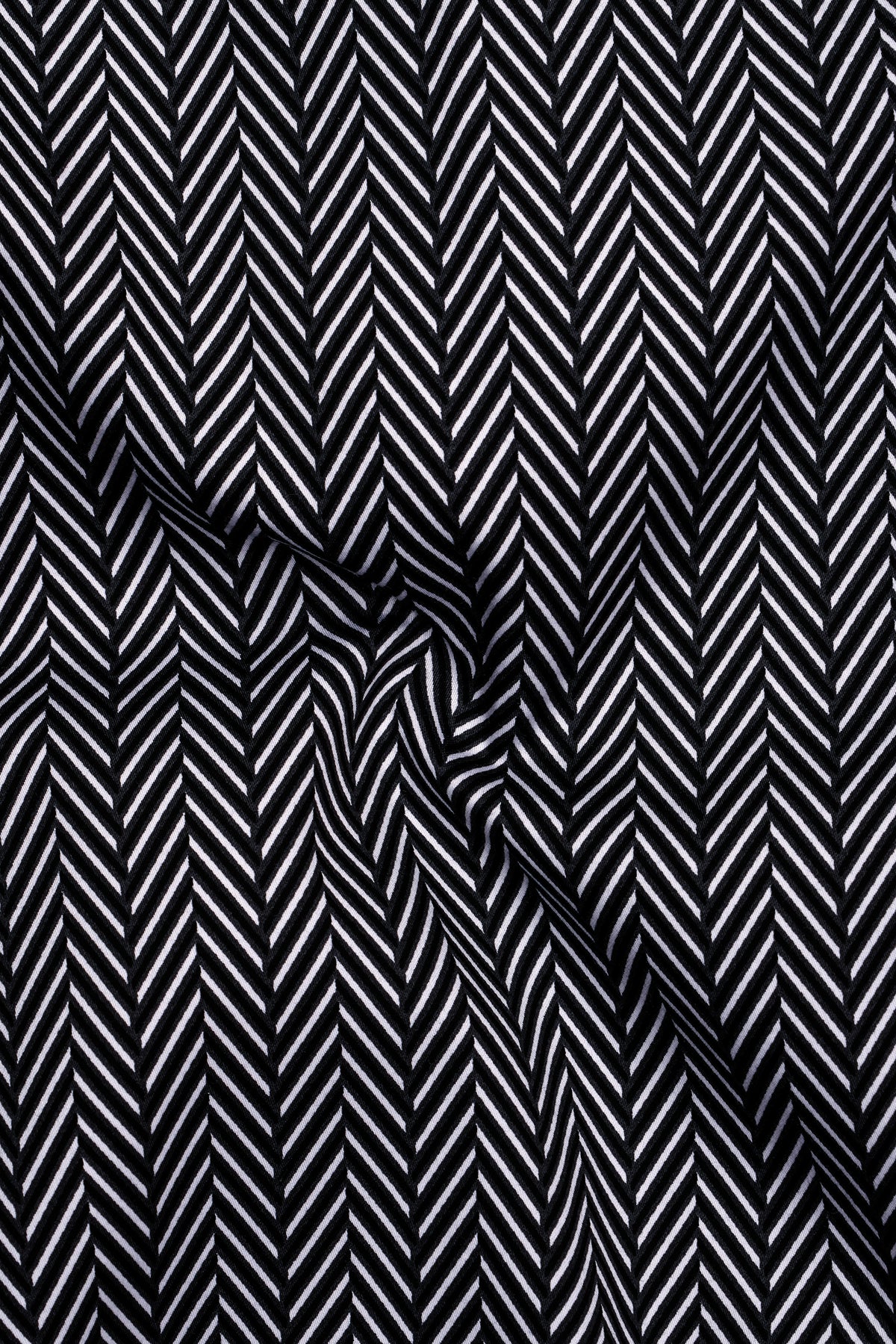 Noire-Jade Black And Bright White Herringbone Printed Subtle Sheen Super Soft Premium Cotton Casual Shirt