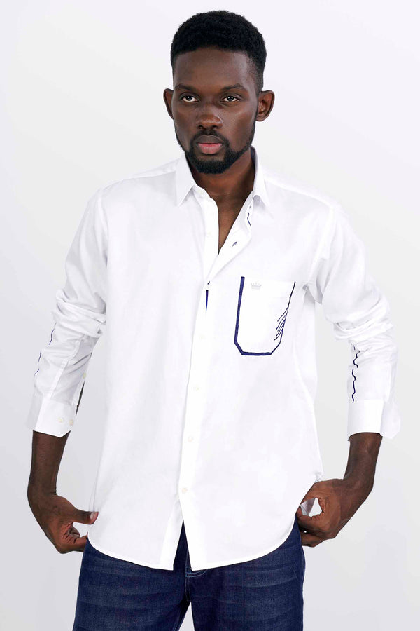 Bright White Hand Painted Premium Cotton Designer Shirt