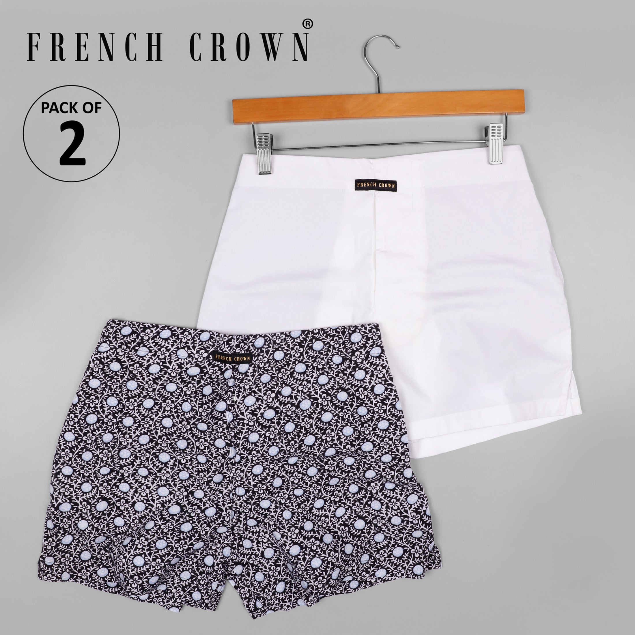 Snow White PlainSolid And Black Prints Premium Cotton Boxers For Man