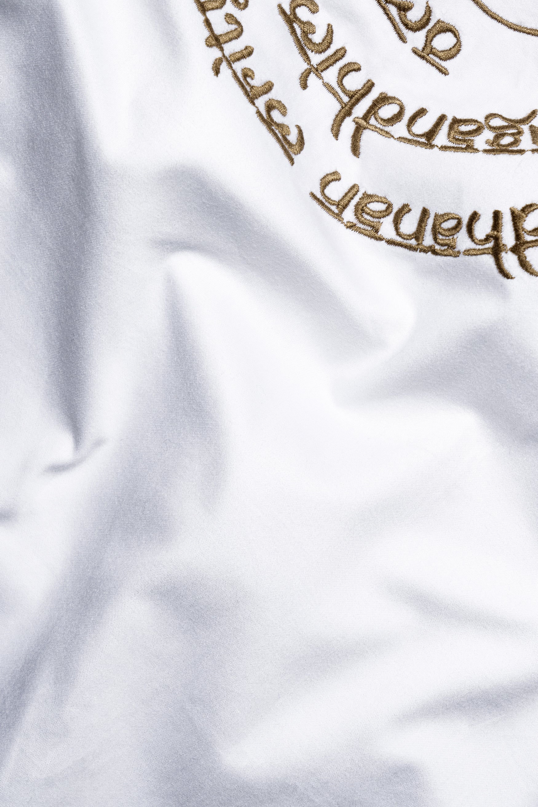Bright White Maha Mrityunjaya Mantra Embroidered Subtle Sheen Super Soft Premium Cotton Designer Kurta Shirt