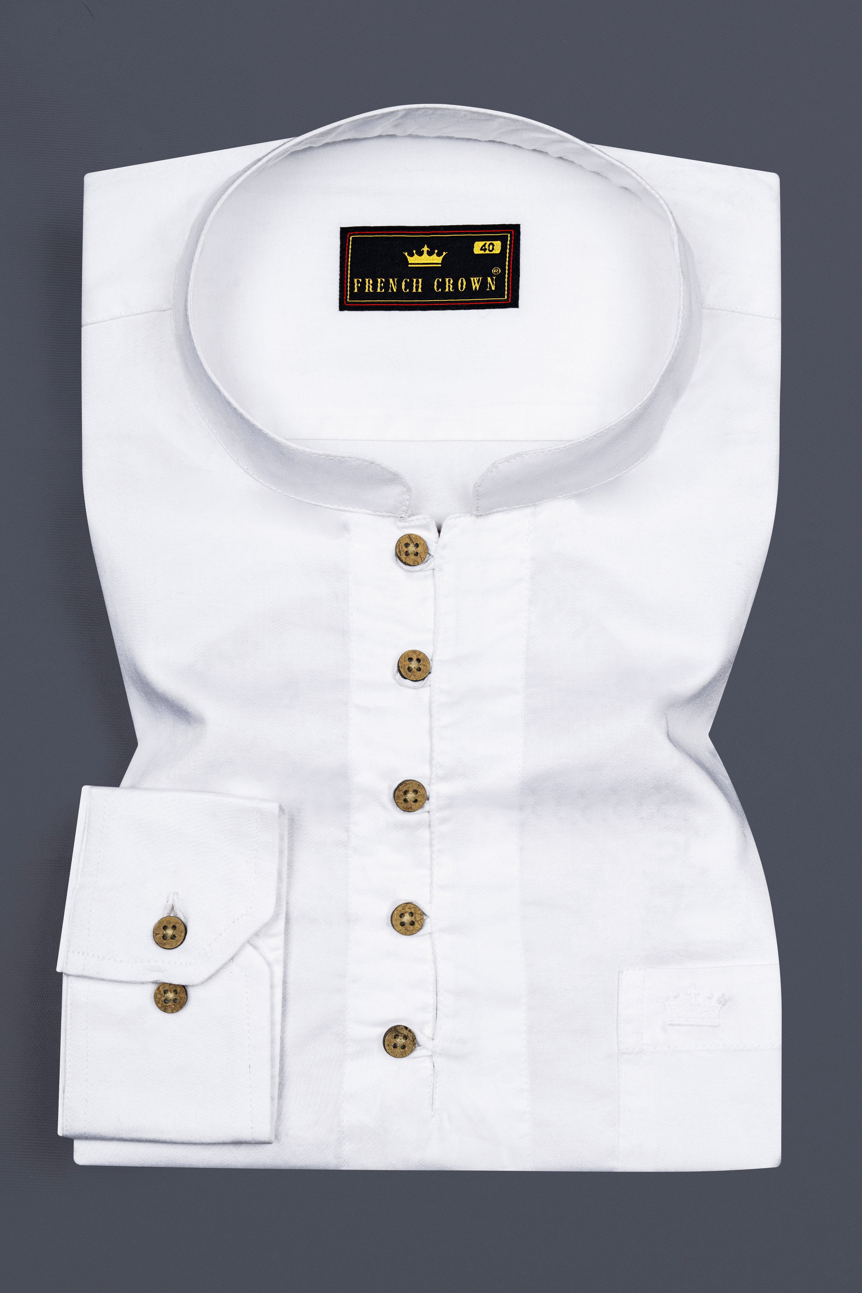 Bright White Maha Mrityunjaya Mantra Embroidered Subtle Sheen Super Soft Premium Cotton Designer Kurta Shirt