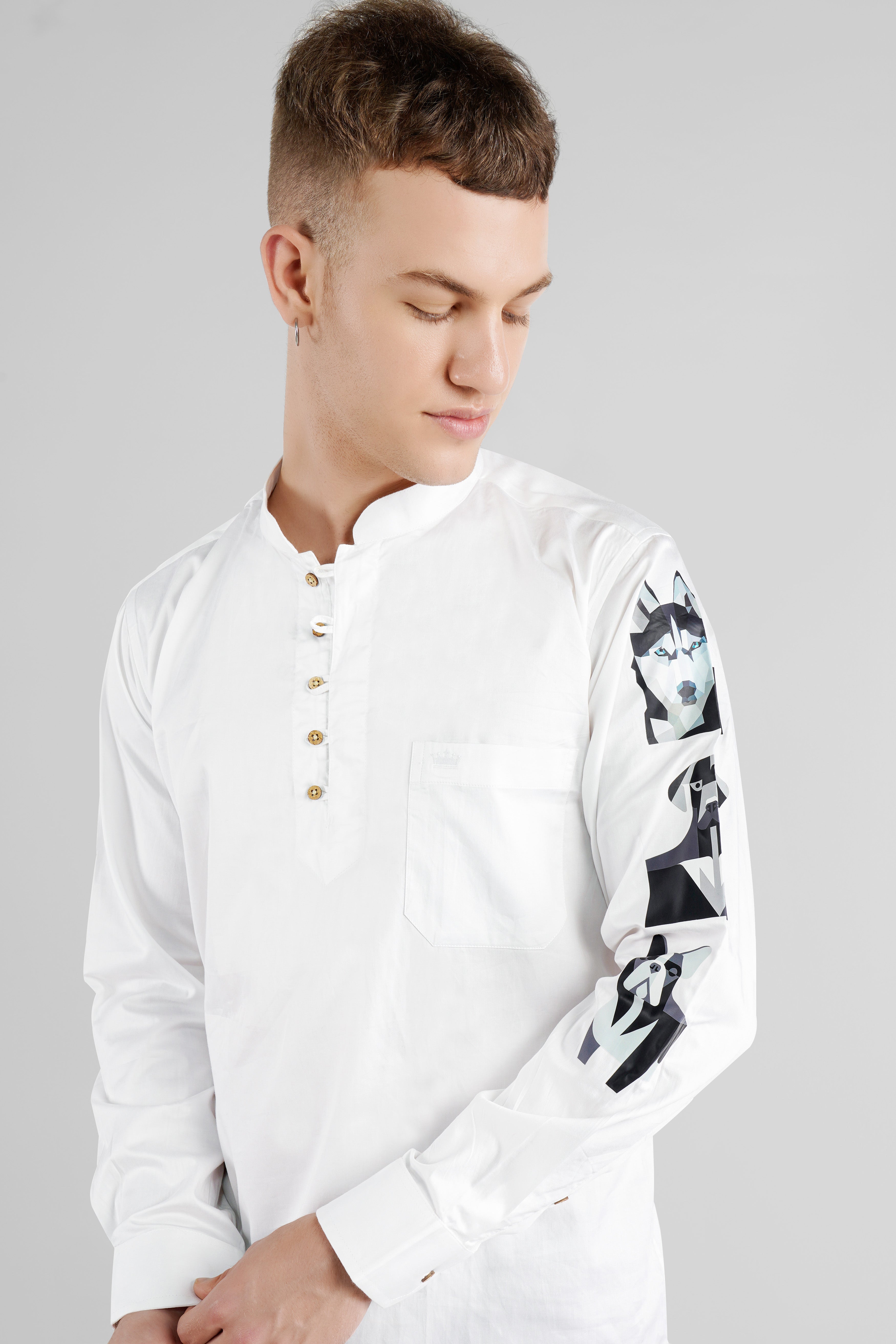 Bright White Dogs Printed Super Soft Premium Cotton Designer Kurta Shirt